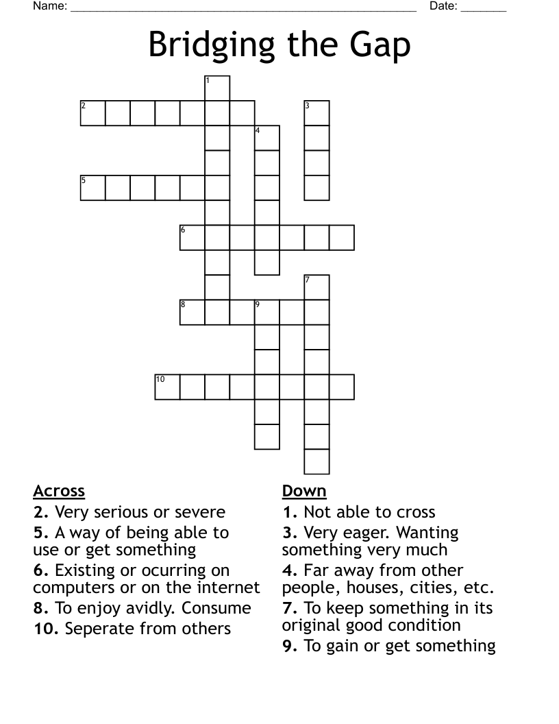 Bridging The Gap Crossword WordMint