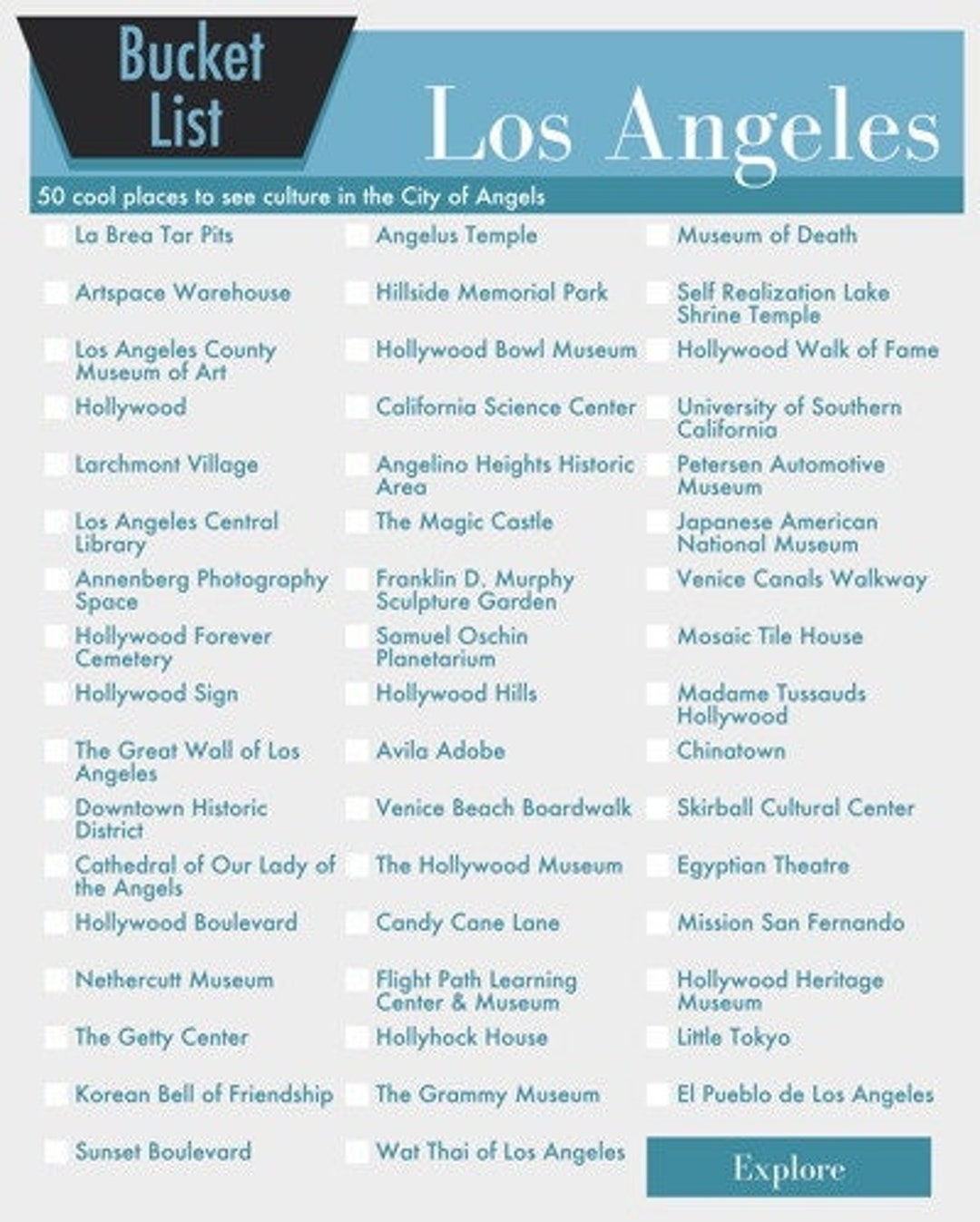 Bucket List Los Angeles LA Bucket List In Your Choice Of Color Wall Art Bucket List Printable Desertdigital 8x10 Gift INSTANT DOWNLOAD Etsy