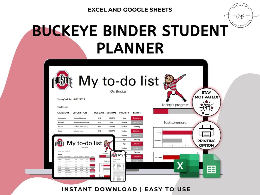 Buckeye Binder To do List Student Planner For Buckeyes Daily Task Tracker OSU Theme Excel Google Sheets Printable Digital Etsy Ireland