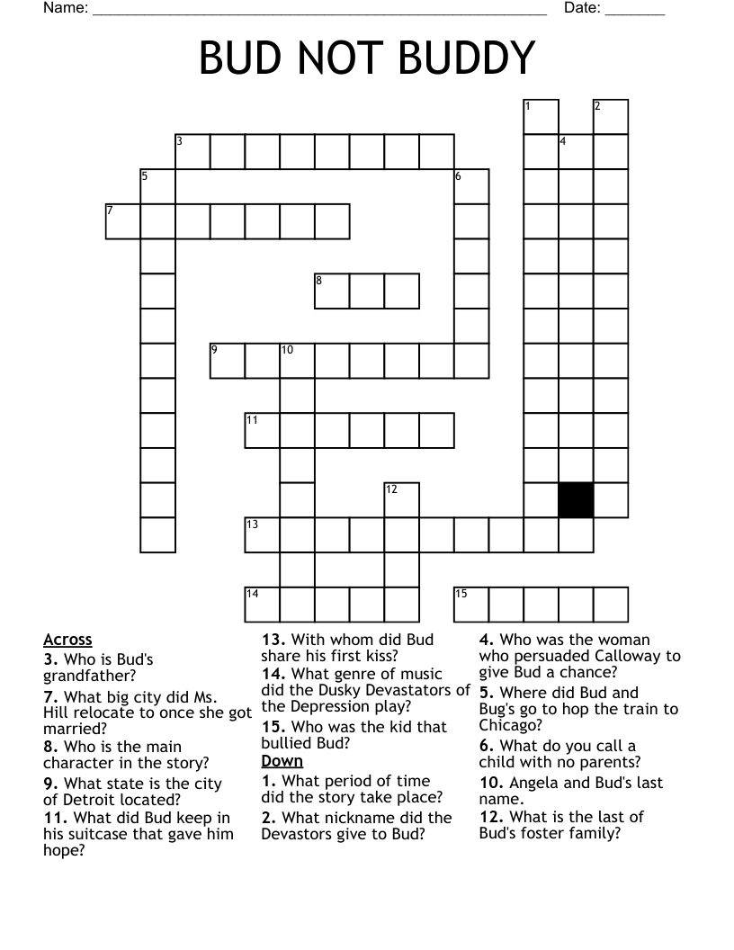 BUD NOT BUDDY Crossword WordMint BUD NOT BUDDY Crossword WordMint