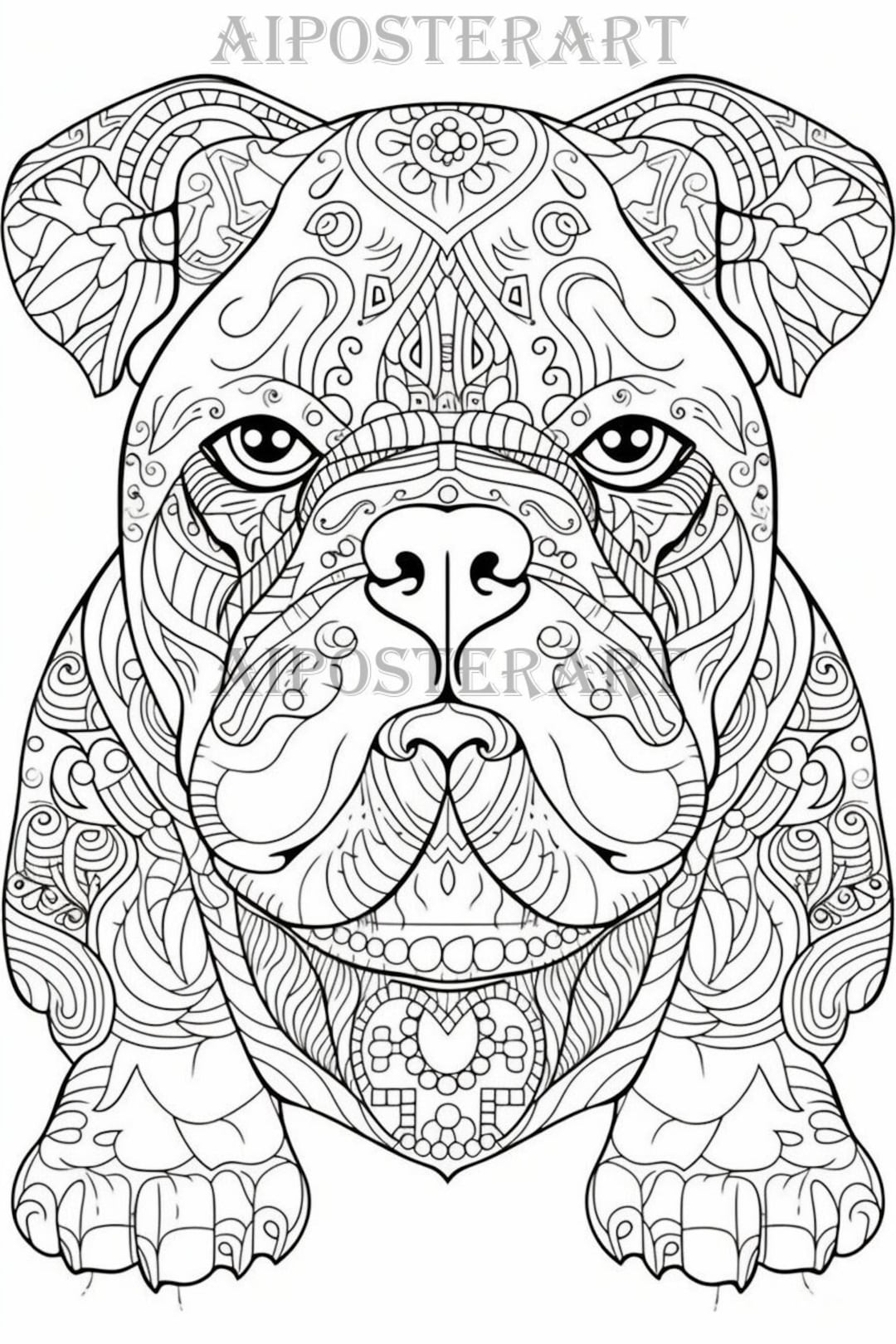Bulldog Mandala Coloring Sheet For Adults Printable Dog Coloring Page Advanced Coloring High Res 1792x2688 Pixels Etsy