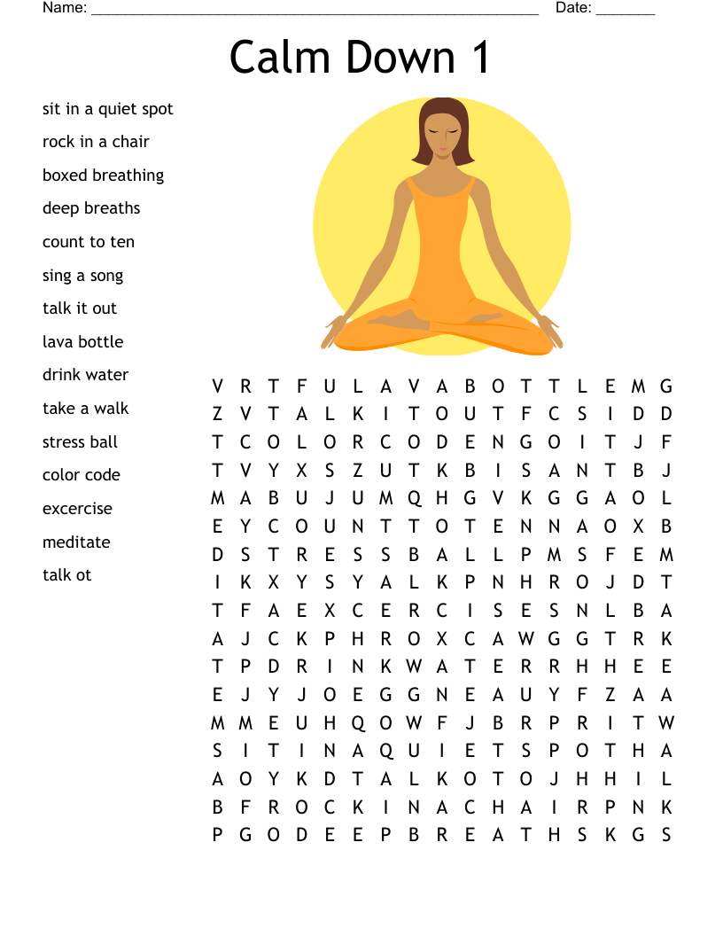 Calm Down 1 Word Search WordMint