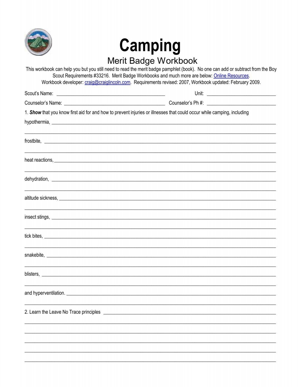 Camping MB Workbook pdf ScoutLander Camping MB Workbook pdf ScoutLander