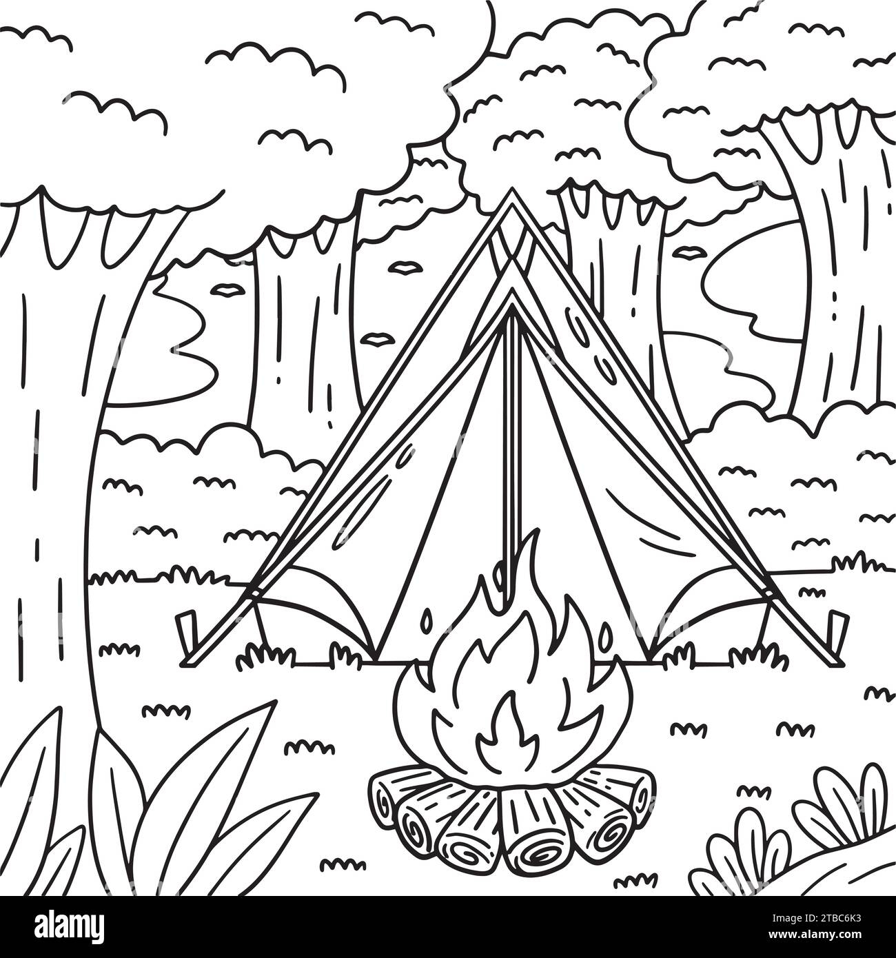 Camping Tent And Bonfire Coloring Page For Kids Stock Vector Image Art Alamy