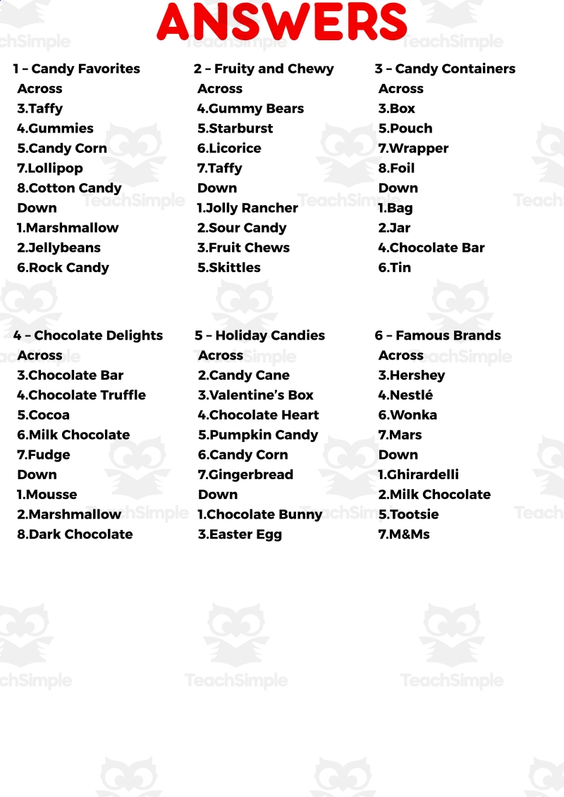 Candy Crosswords PDF By Teach Simple Candy Crosswords PDF By Teach Simple