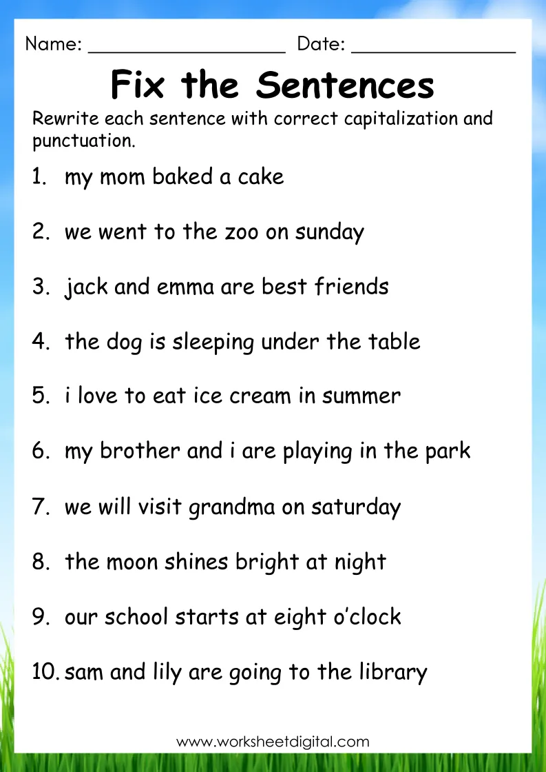 Capitalization And Punctuation Worksheet For Kids