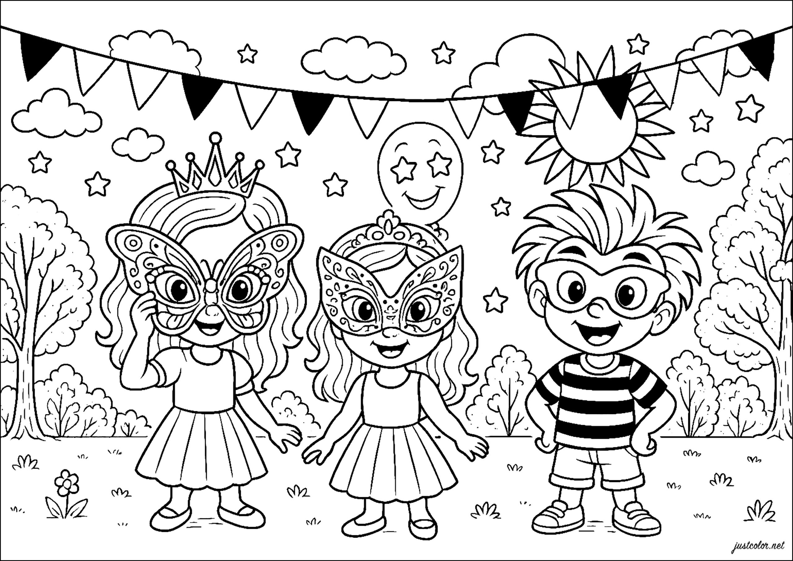 Carnival Begins With Fun Masks Carnival Coloring Pages For Kids