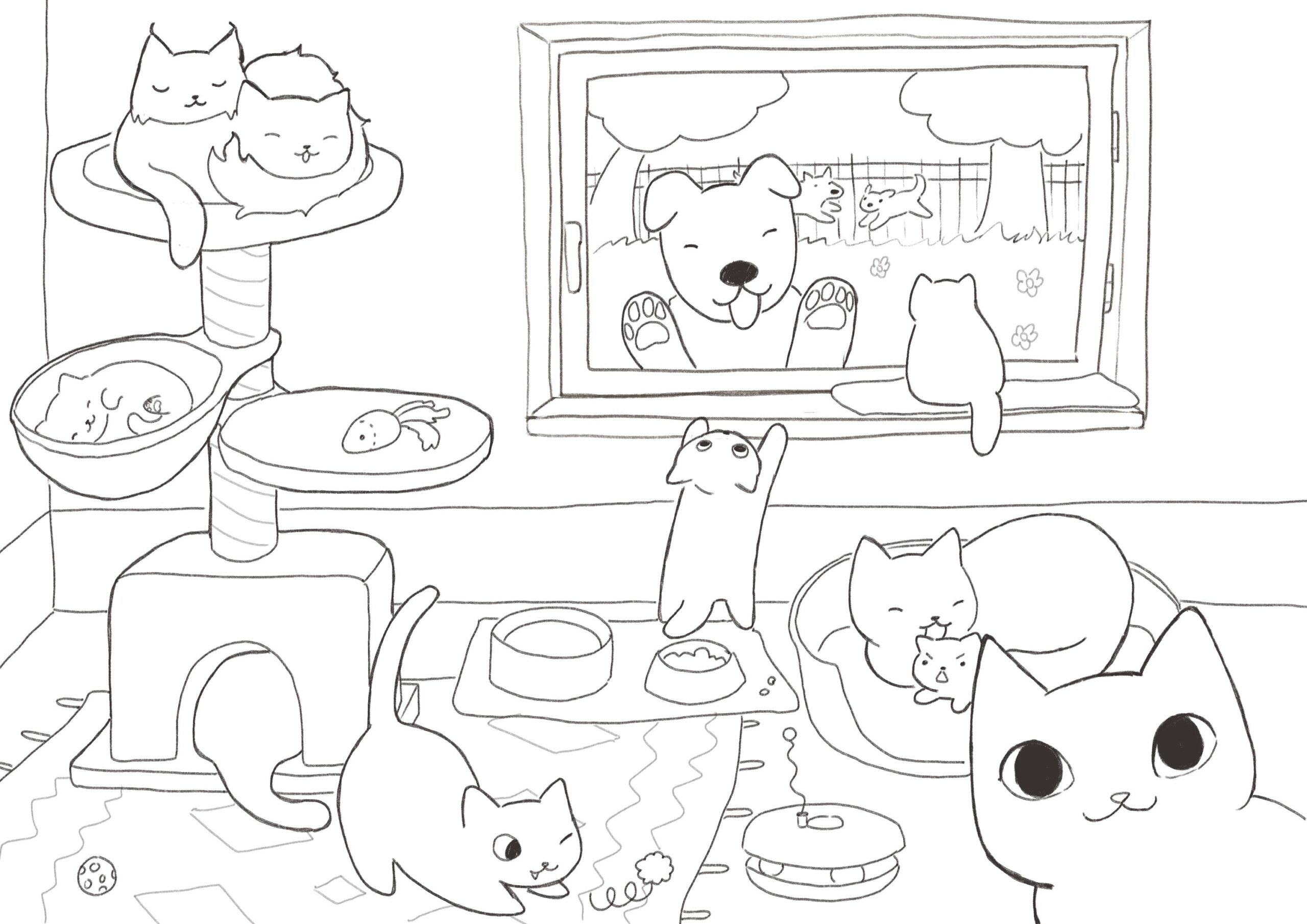 dog and cat coloring pages