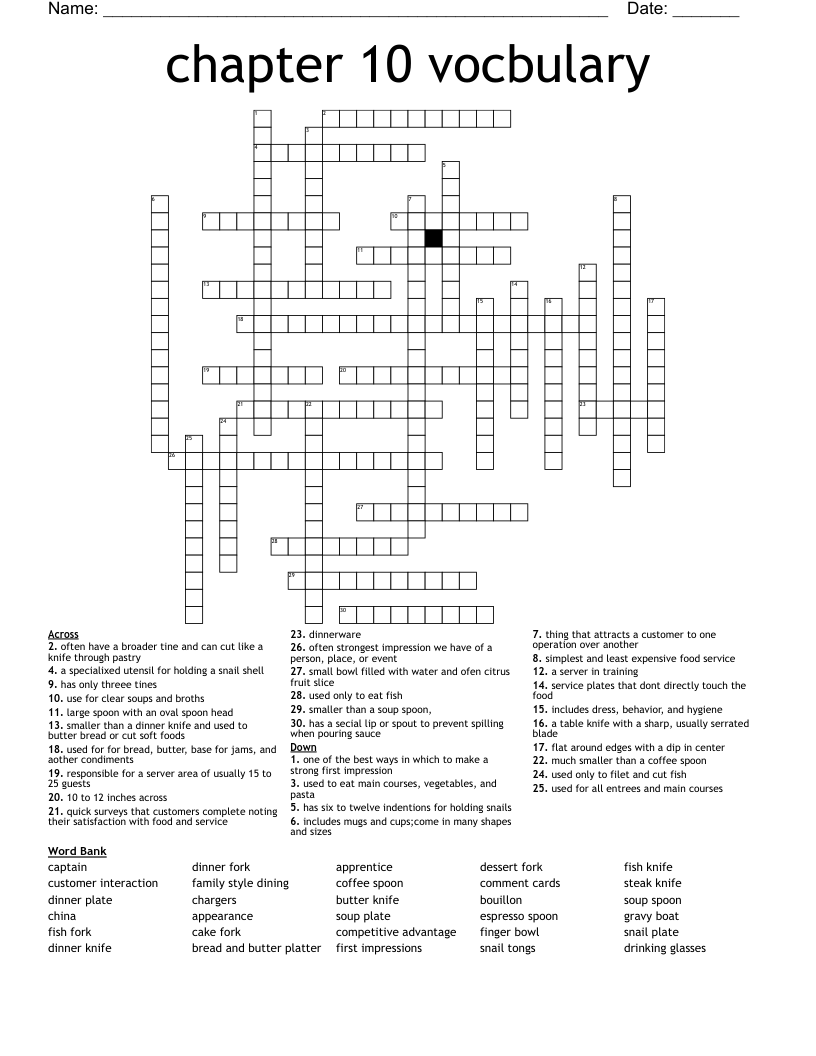 Chapter 10 Vocbulary Crossword WordMint