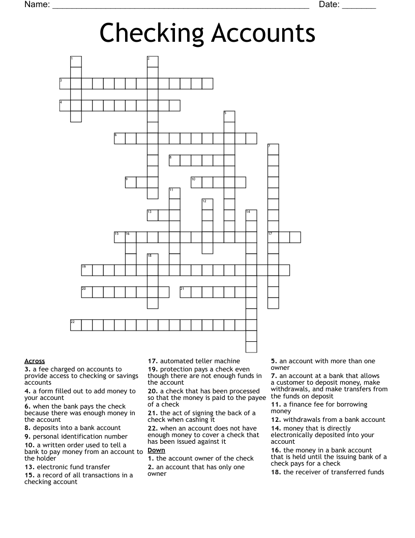 Checking Accounts Crossword WordMint