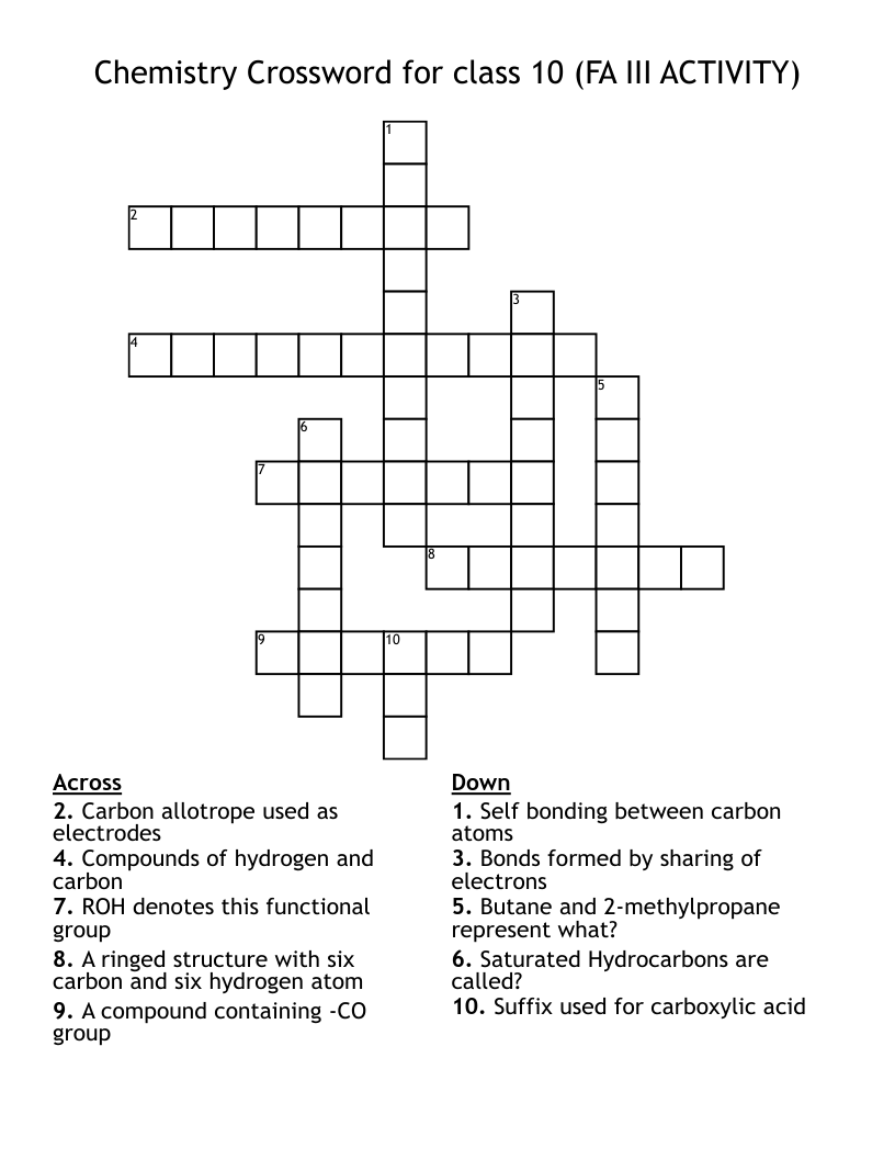 Chemistry Crossword For Class 10 FA III ACTIVITY WordMint Chemistry Crossword For Class 10 FA III ACTIVITY WordMint