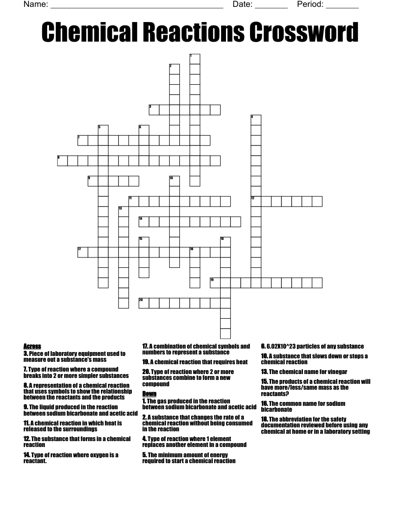 Chemistry Project Crossword WordMint