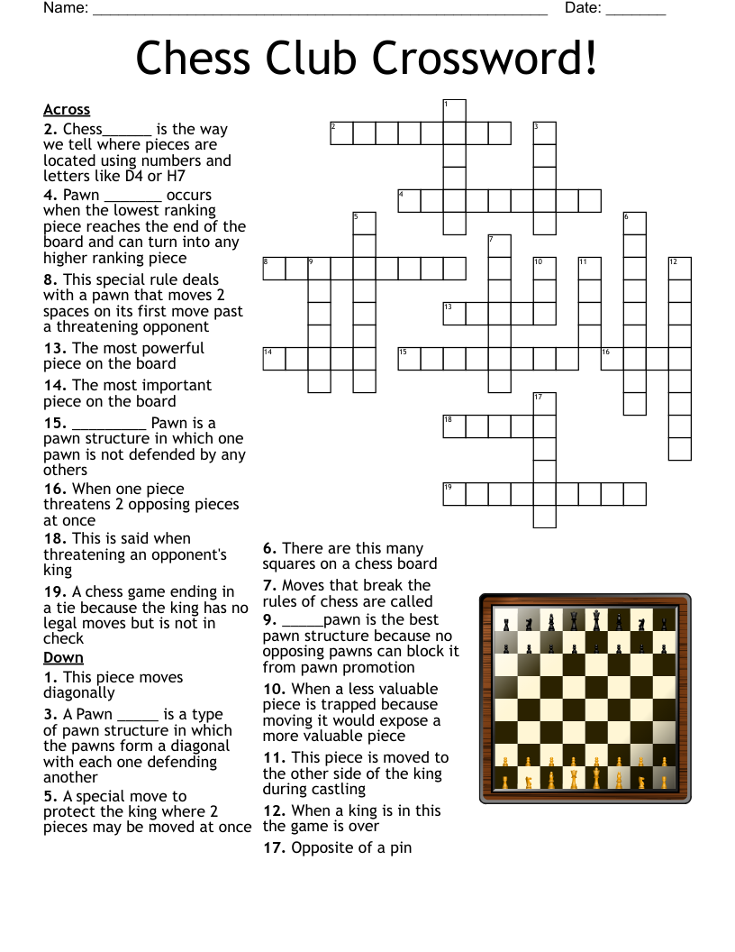 Chess Club Crossword WordMint Chess Club Crossword WordMint