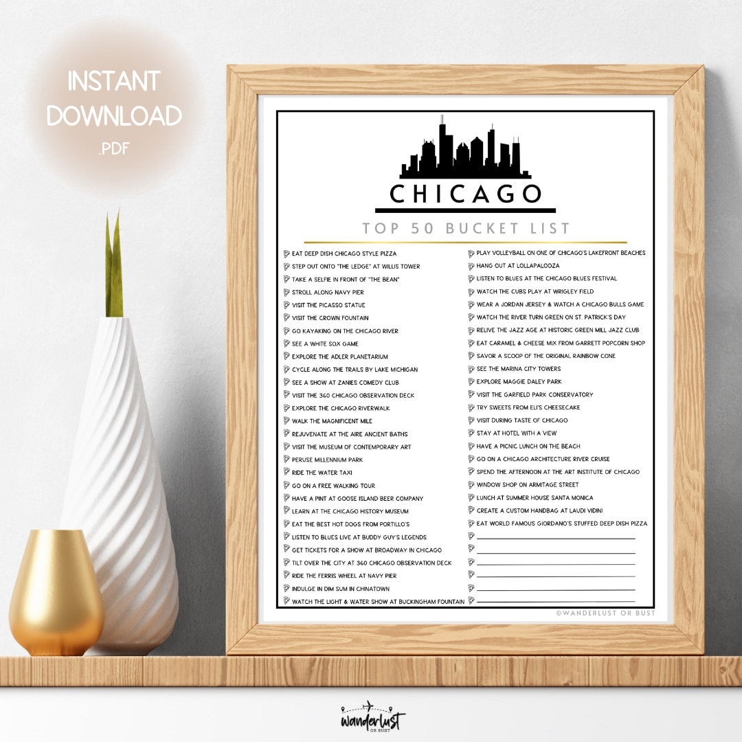 Chicago Bucket List Printable Top 50 Things To Do In Chicago List Must See Destinations In Chicago Illinois Instant Download Checklist Etsy