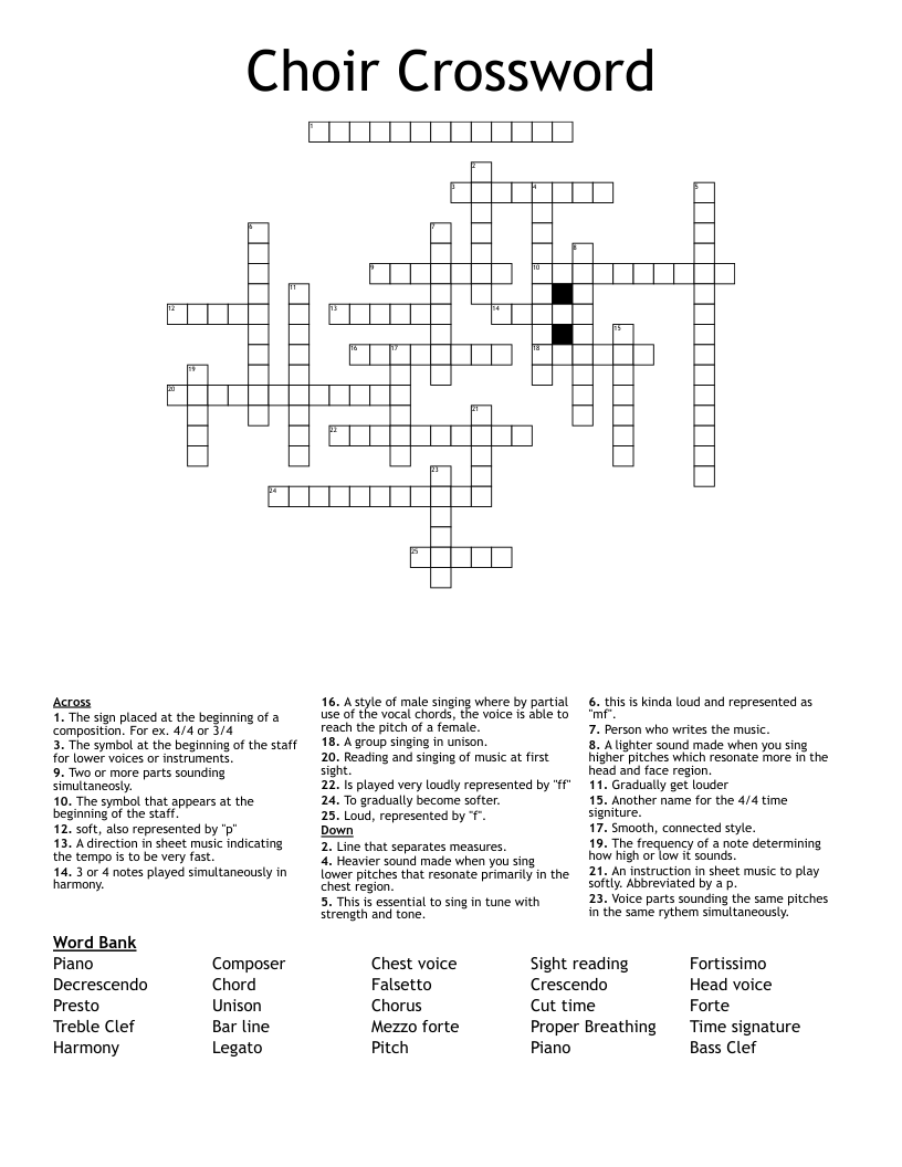 Choir Crossword WordMint