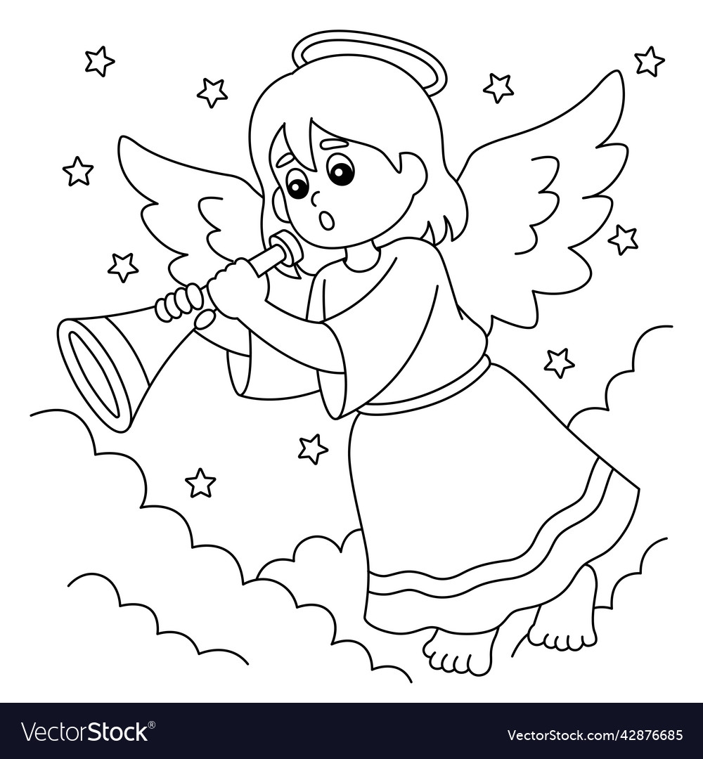 Christmas Angel Coloring Page For Kids Royalty Free Vector VectorStock