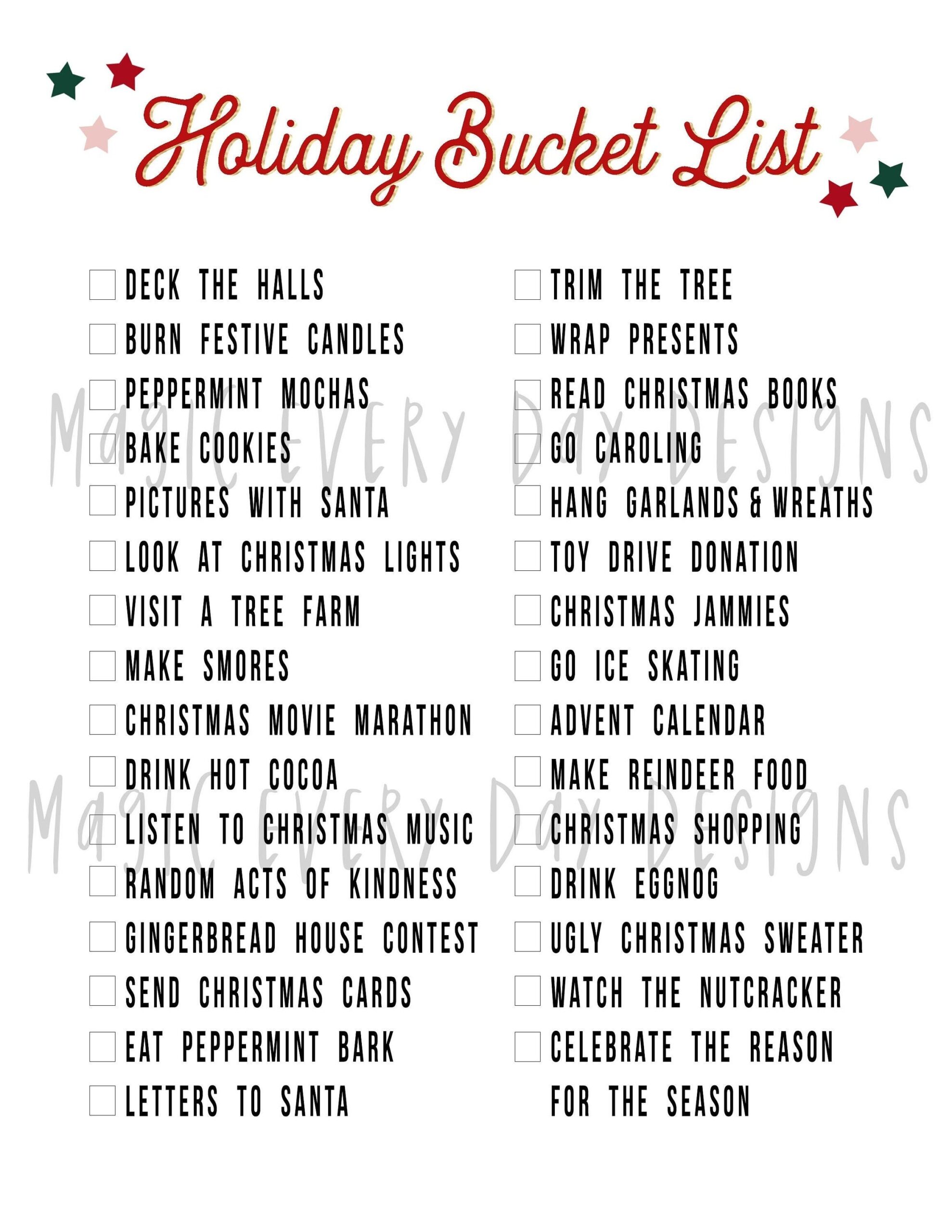 Christmas Bucket List Family Holiday Activities Checklist printable Etsy