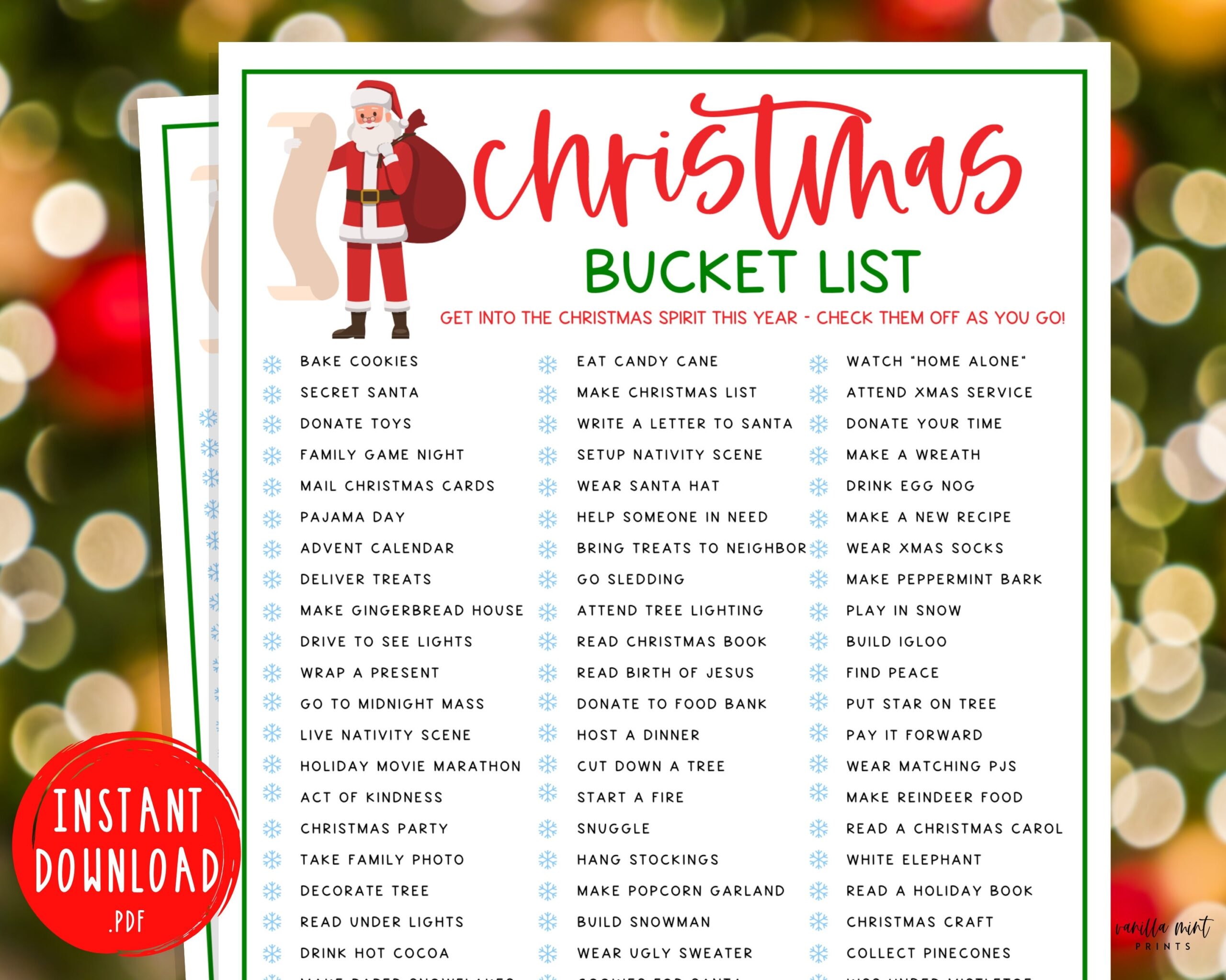 Christmas Bucket List Game Things To Do During Xmas Fun Christmas Game Checklist Holiday Games Christmas Party Game Kids Adults Etsy