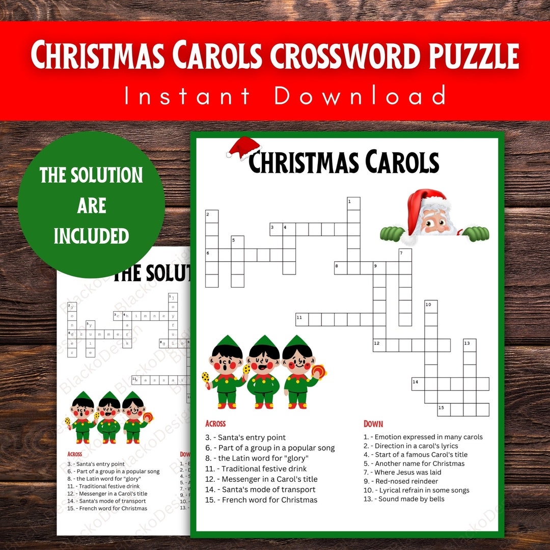 Christmas Carols Crossword Puzzle Holiday Family Game digital Download Etsy