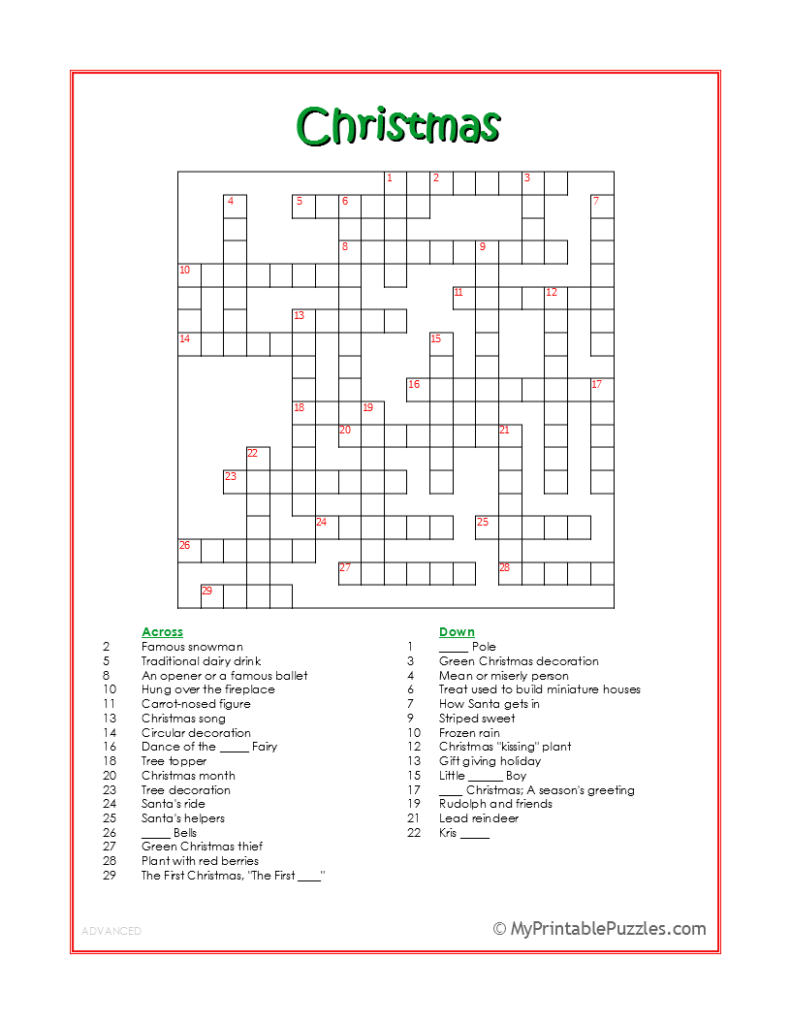 christmas crossword puzzle