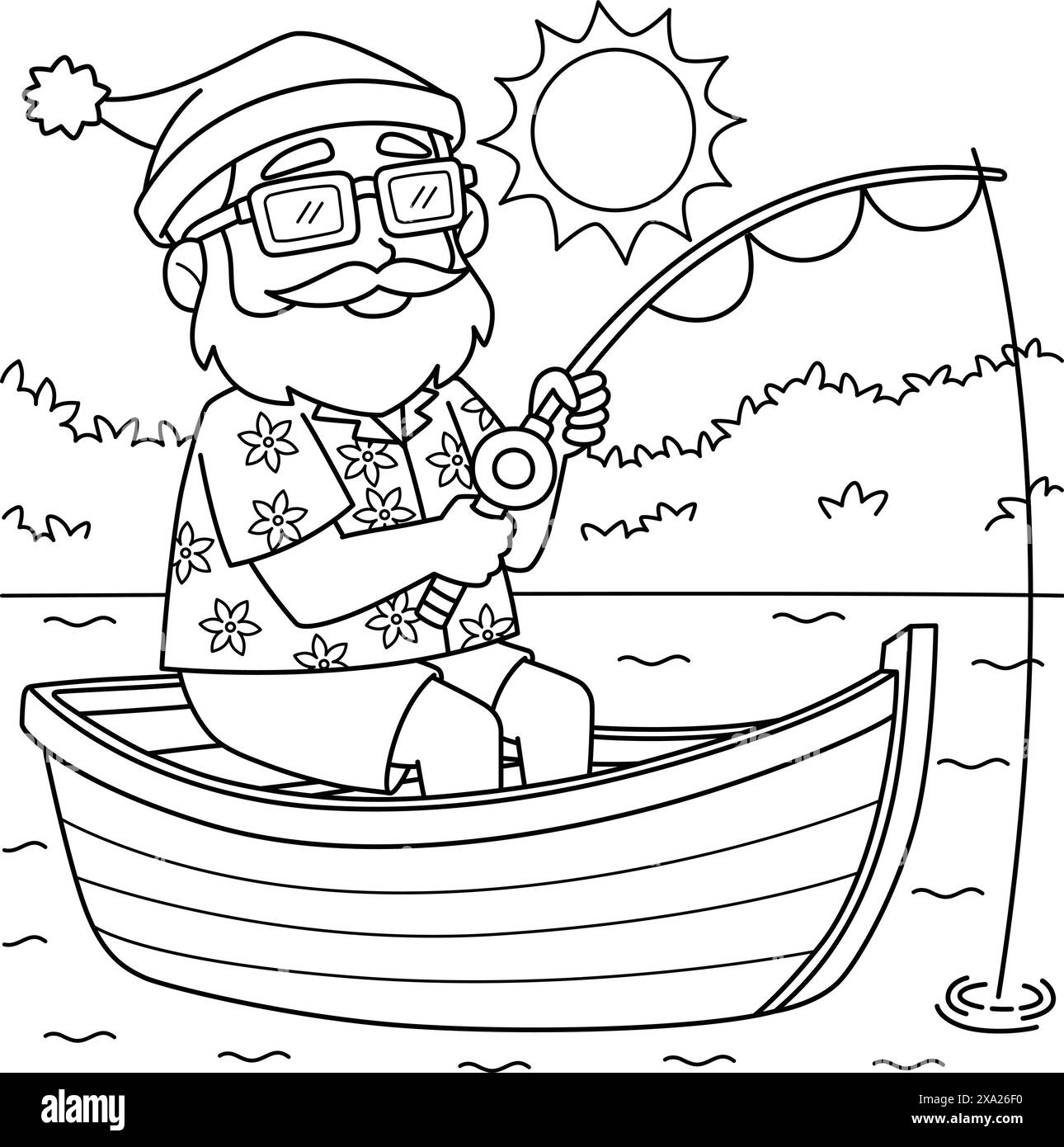 Christmas In July Santa Fishing Coloring Page Stock Vector Image Art Alamy