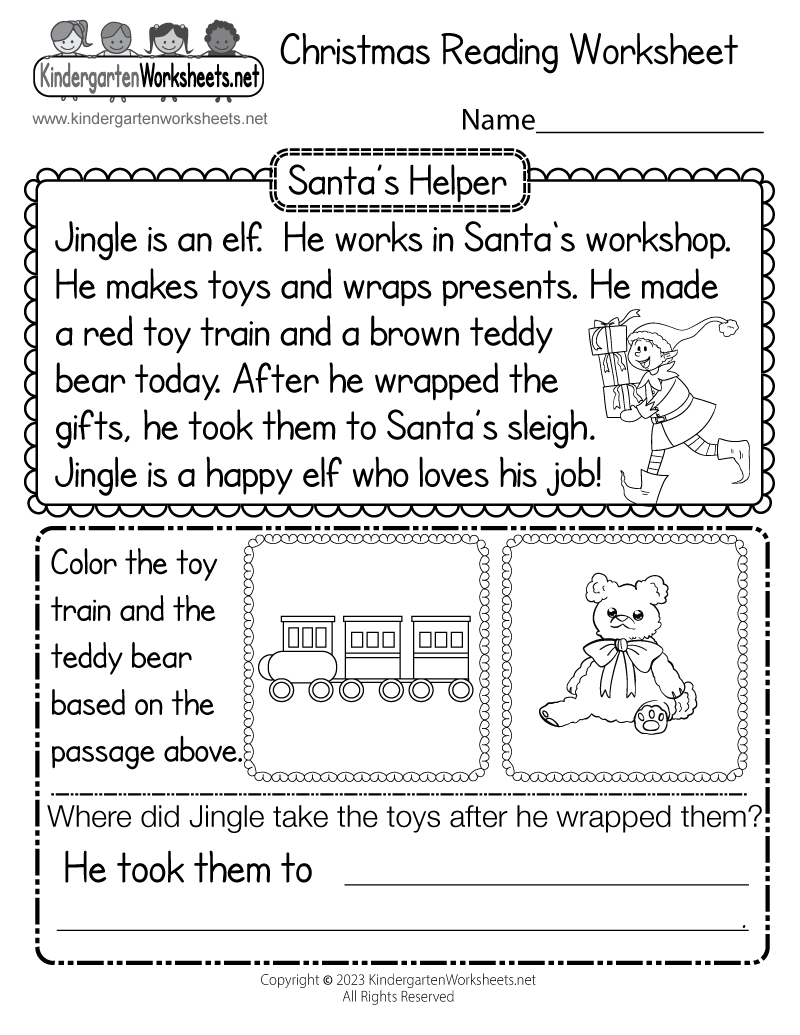 reading comprehension worksheets kindergarten