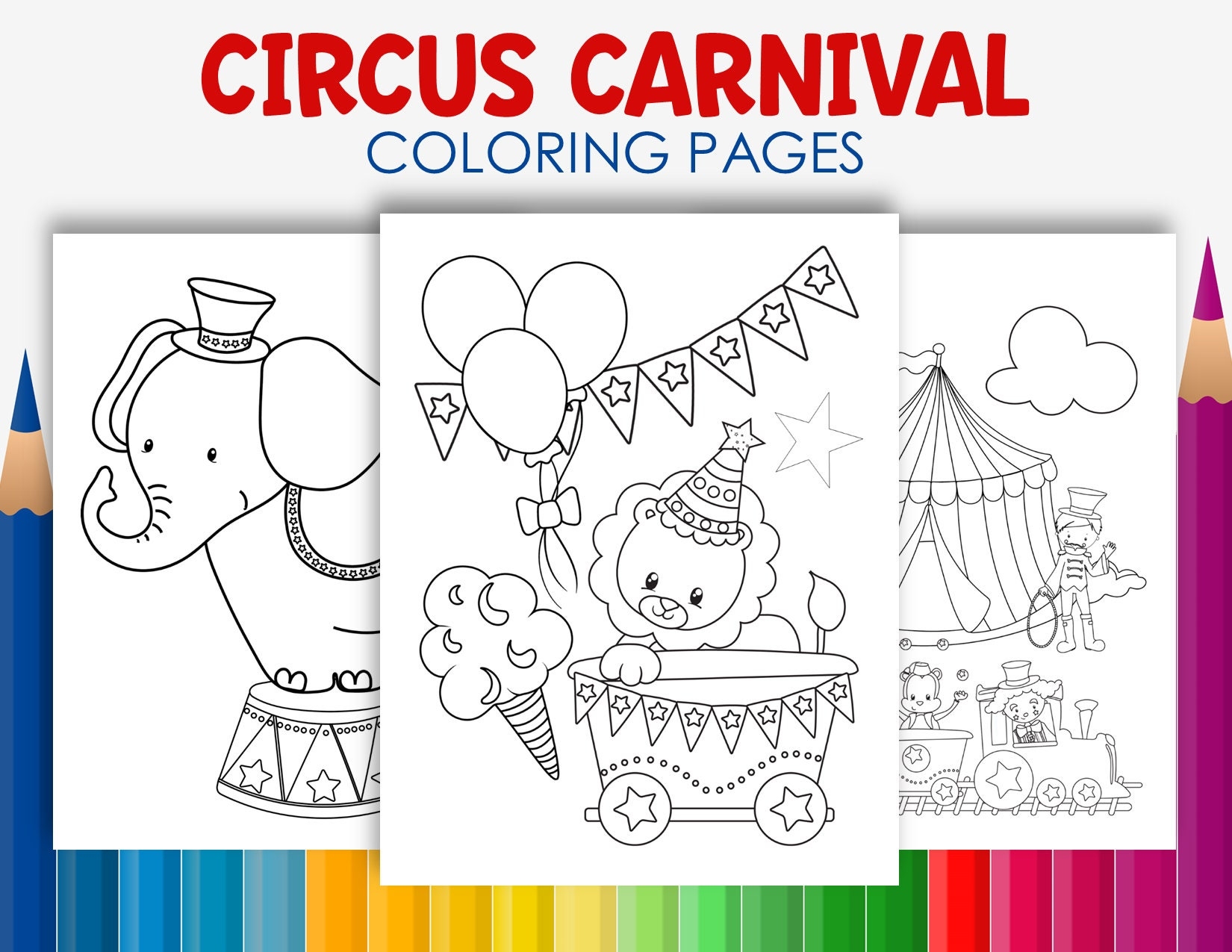 Circus Carnival Adventures Printable Coloring Pages For Kids Etsy