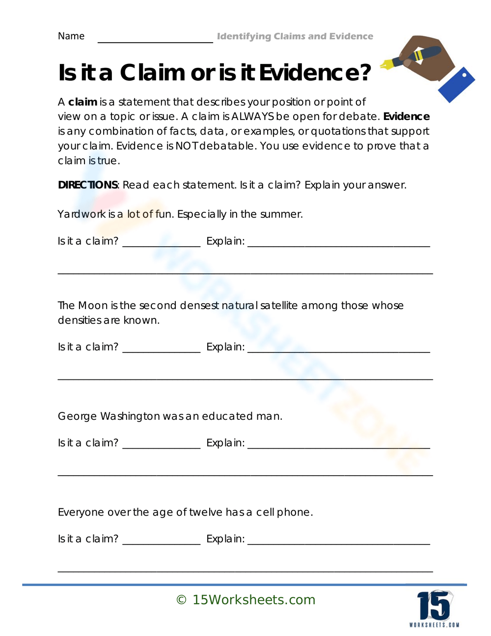Claim Evidence Reasoning Worksheets Printable