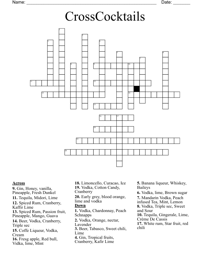 Classic Cocktails Crossword WordMint