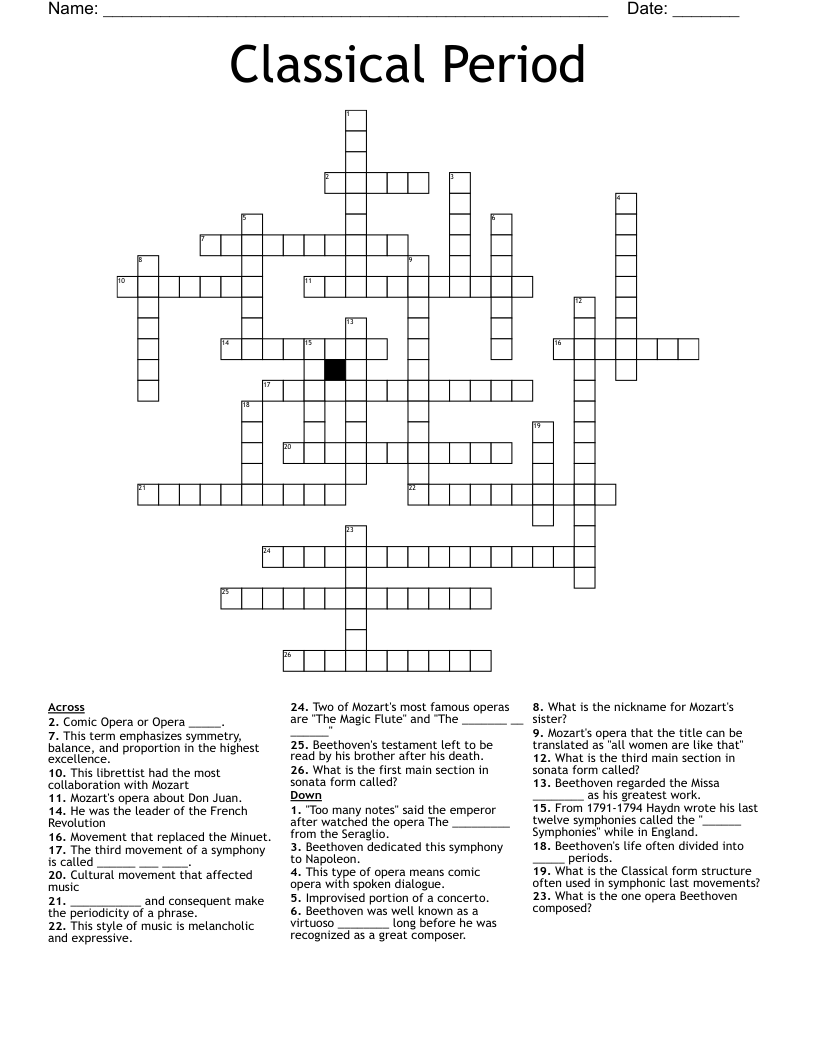 Classical Period Crossword WordMint