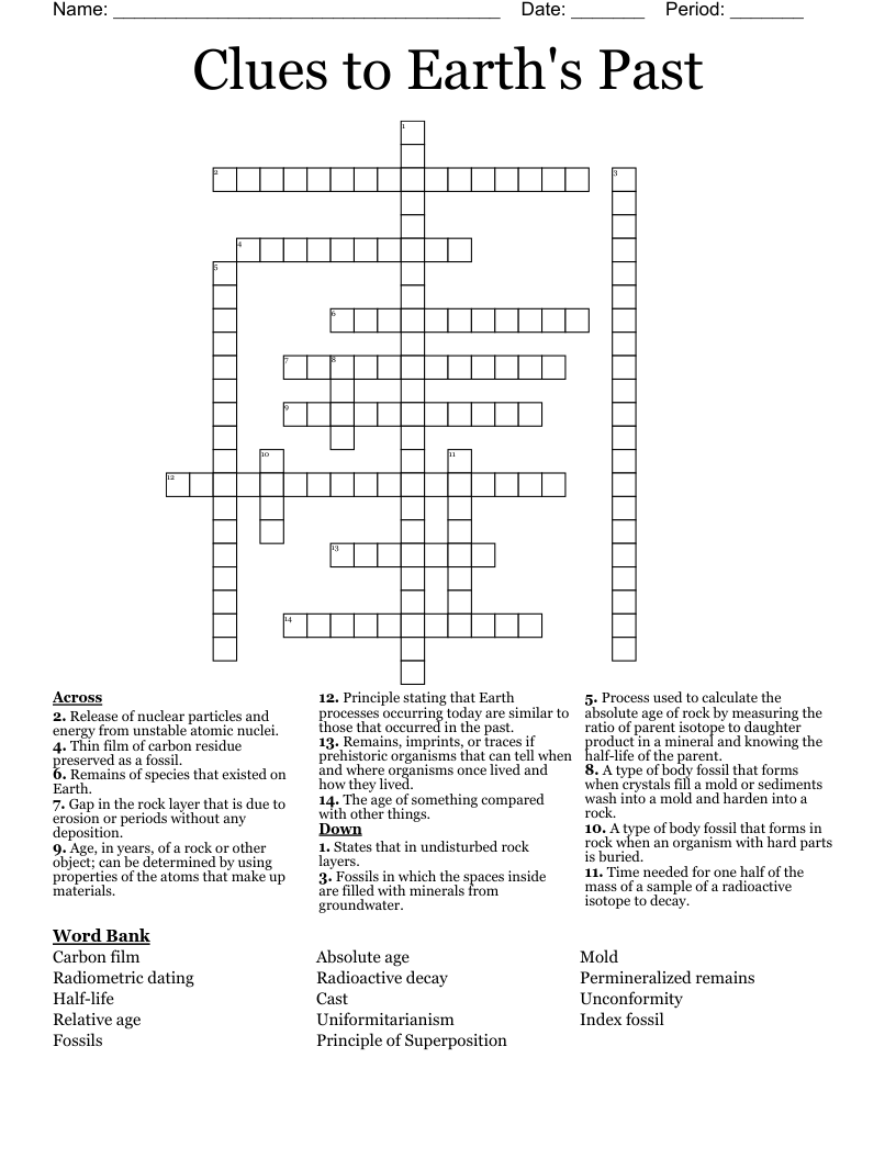Clues To Earth s Past Crossword WordMint Clues To Earth s Past Crossword WordMint