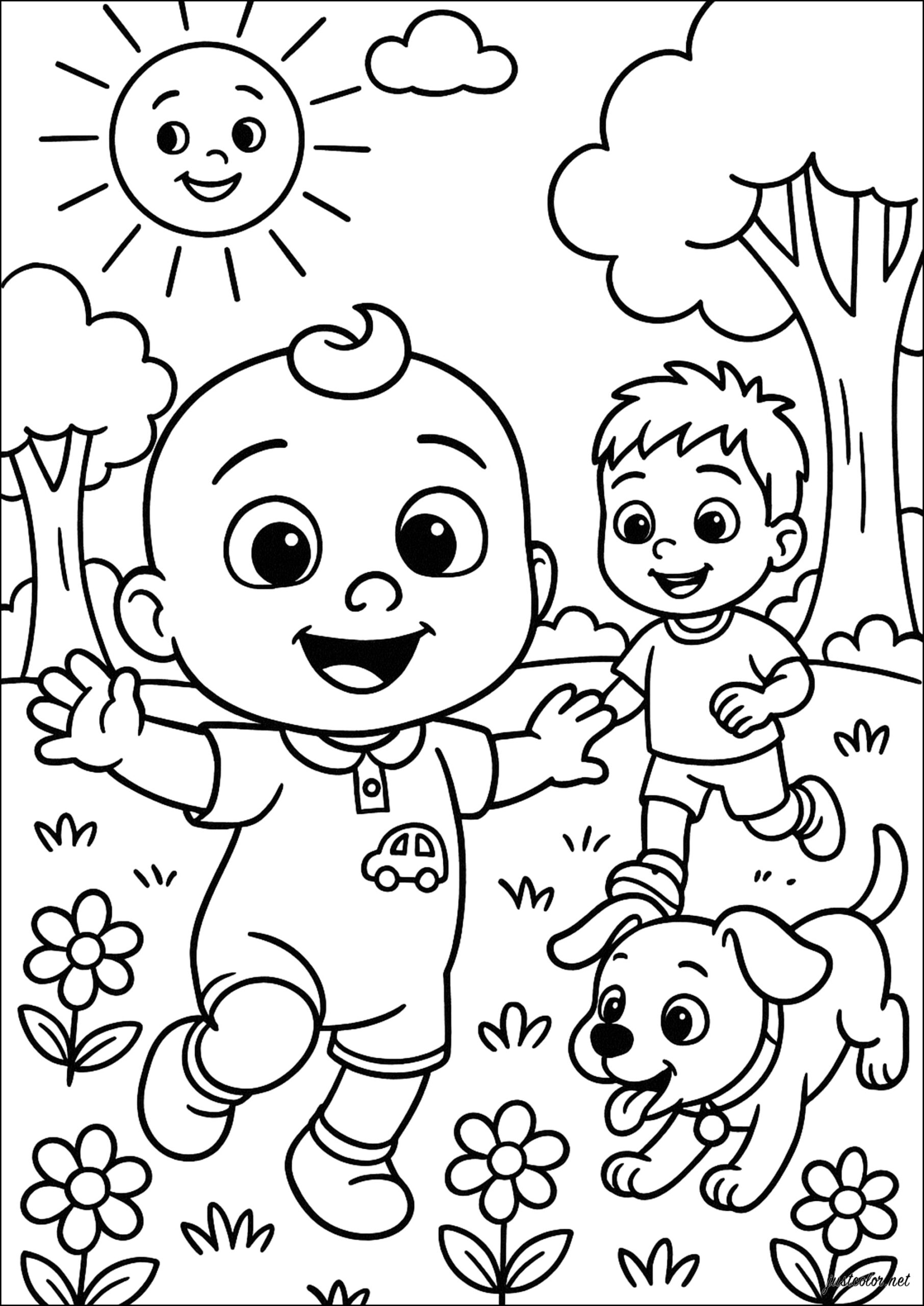 Cocomelon With A Friend And His Dog Cocomelon Coloring Pages Cocomelon With A Friend And His Dog Cocomelon Coloring Pages