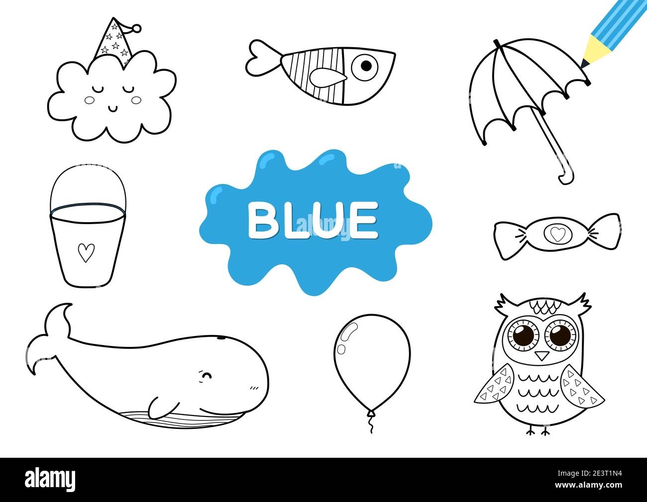 Color The Elements In Blue Coloring Page For Kids Educational Material Stock Vector Image Art Alamy