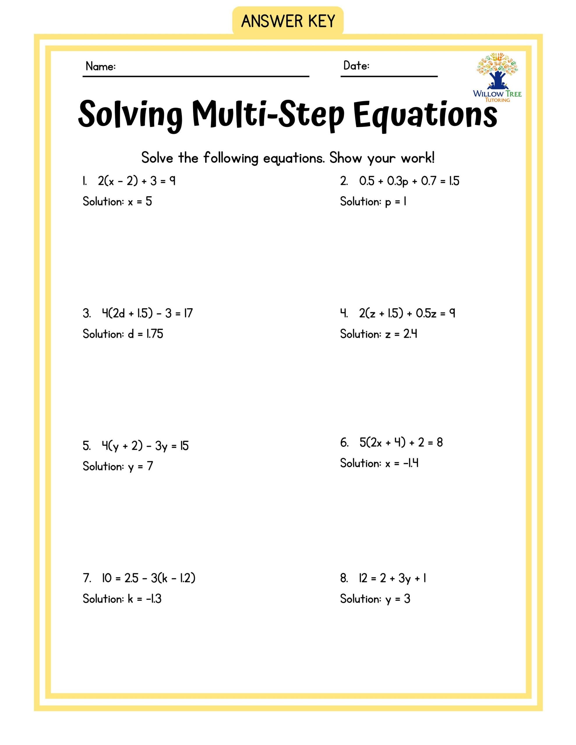 Colorful Solving Multi step Equations Tiered Worksheets Etsy