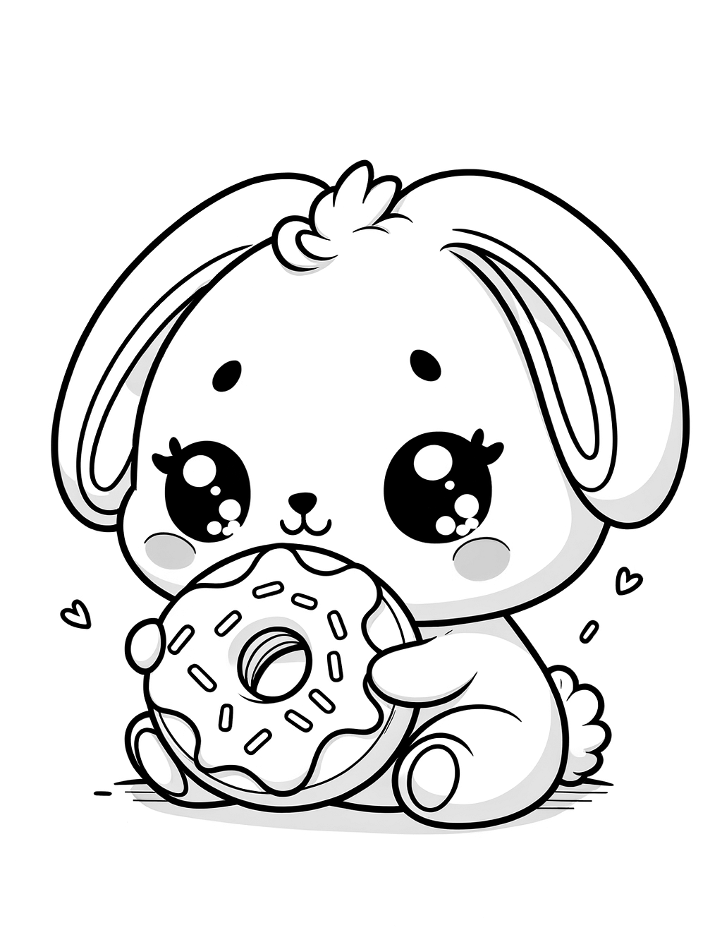 Coloring Page Of Kawaii Baby Bunny Eating Donut PageCrayon