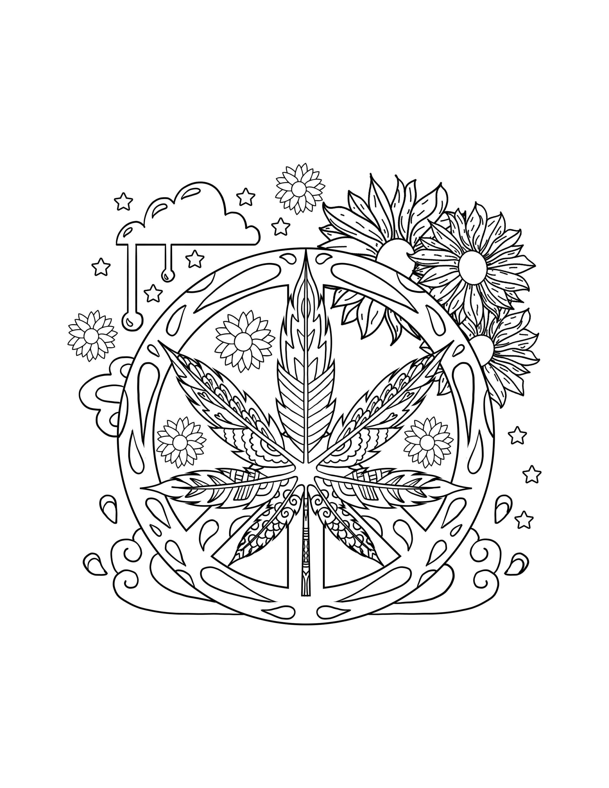 Coloring Pages Marijuana Etsy