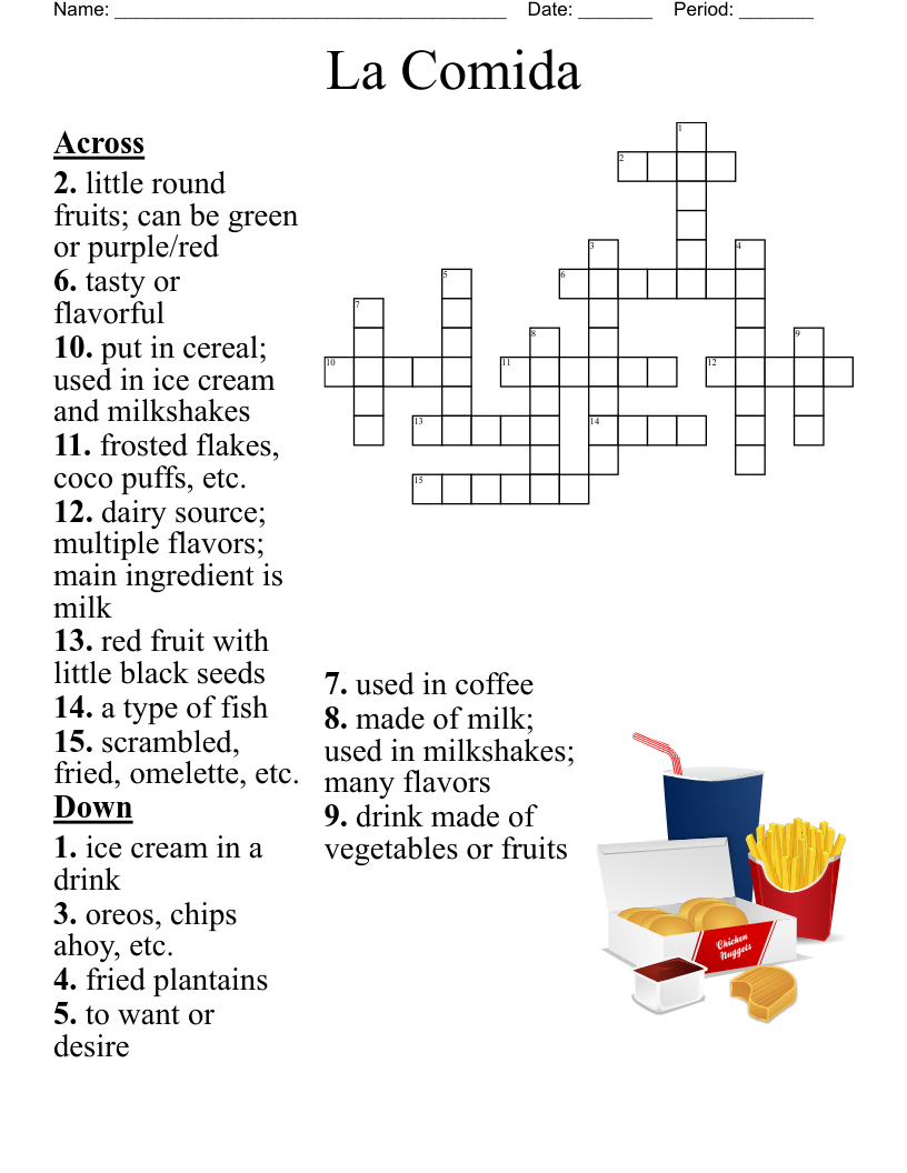 COLOURS FOOD AND DRINK Crossword WordMint