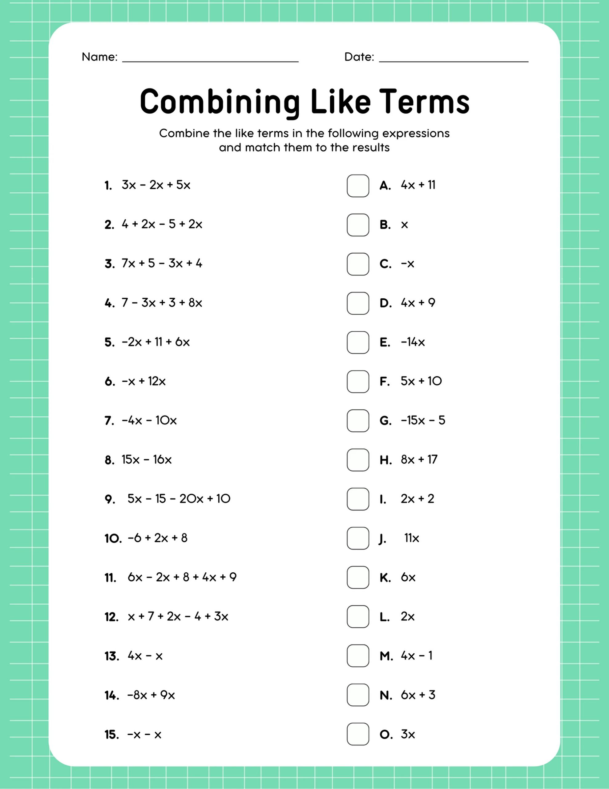Combining Like Terms Easy