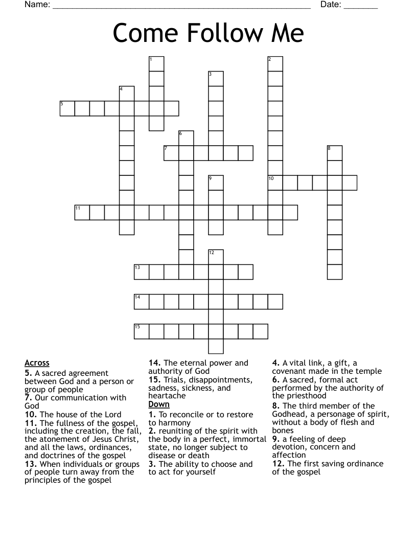 Come Follow Me Crossword WordMint