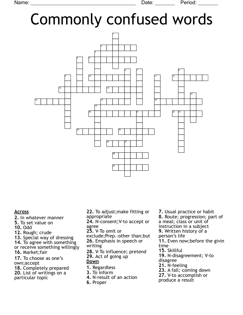 Commonly Confused Words Crossword WordMint