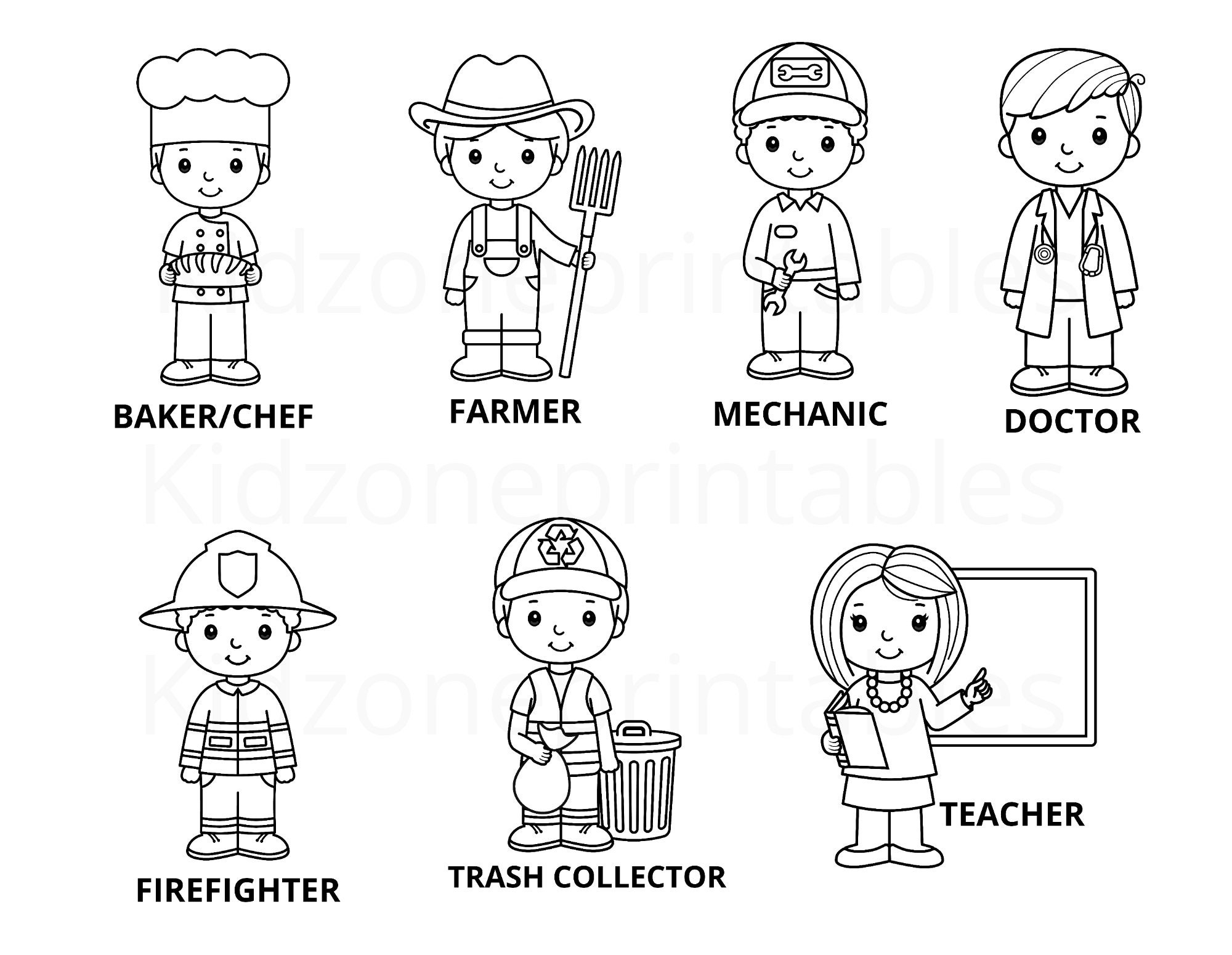 Community Helpers Coloring Pages Printable Instant Download Etsy
