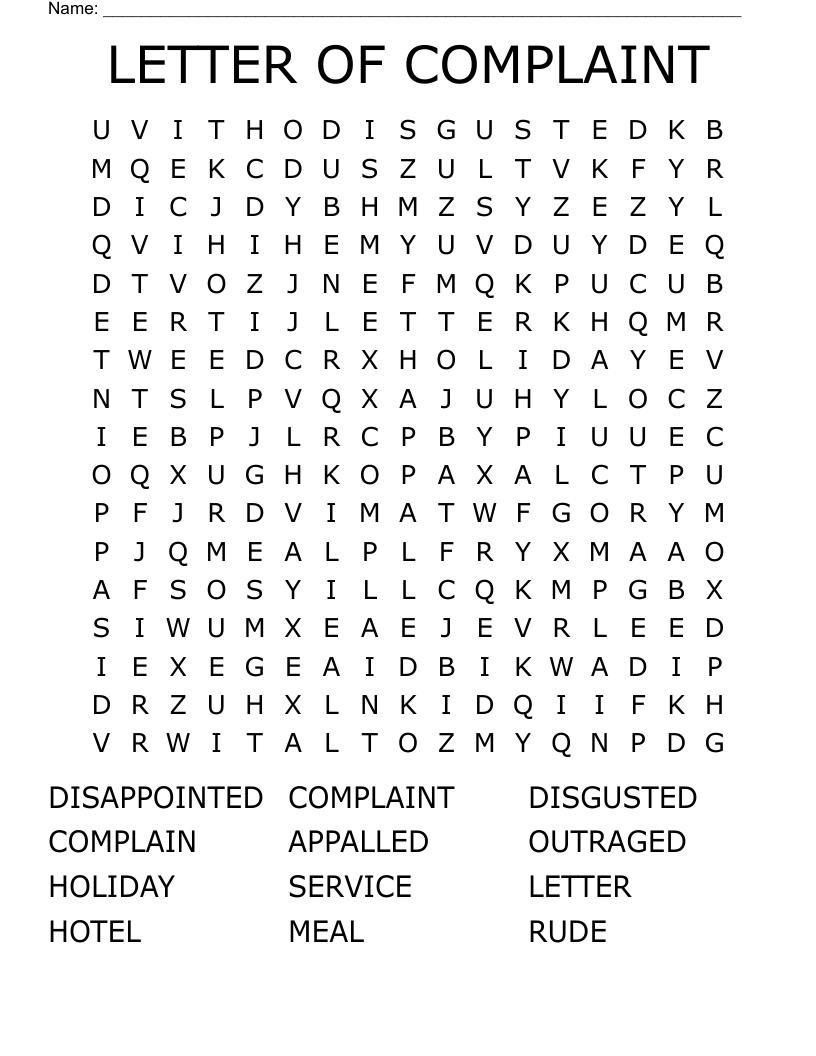 Complains Complains Complains Crossword Printable Holiday Calendar