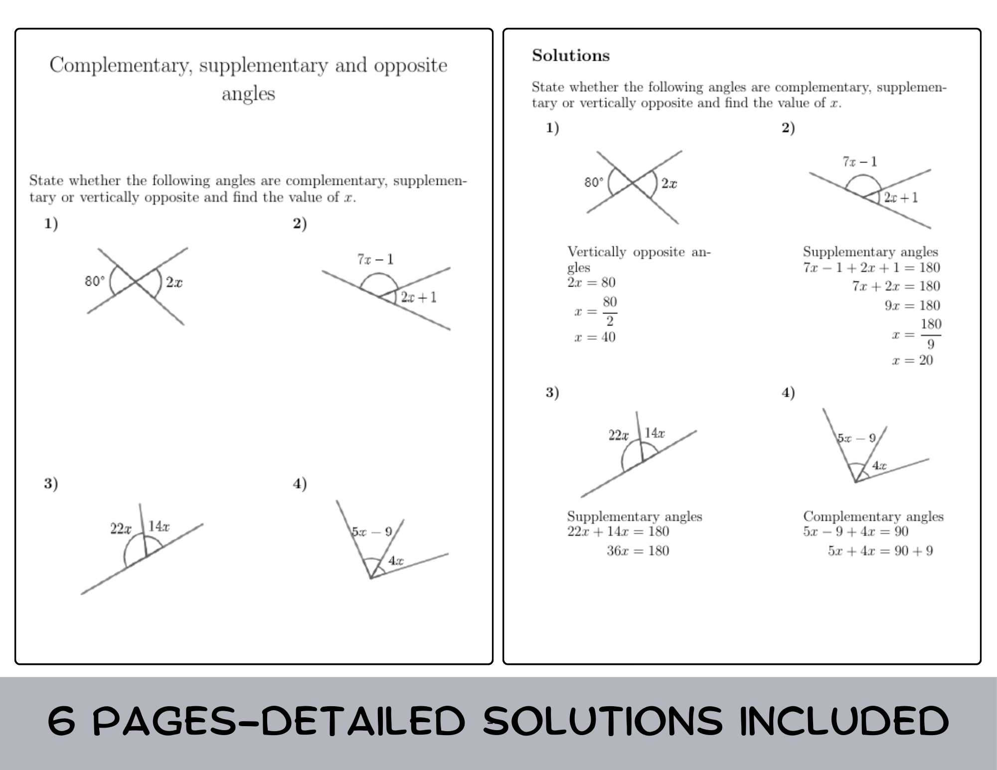 worksheets on supplementary and complementary angles