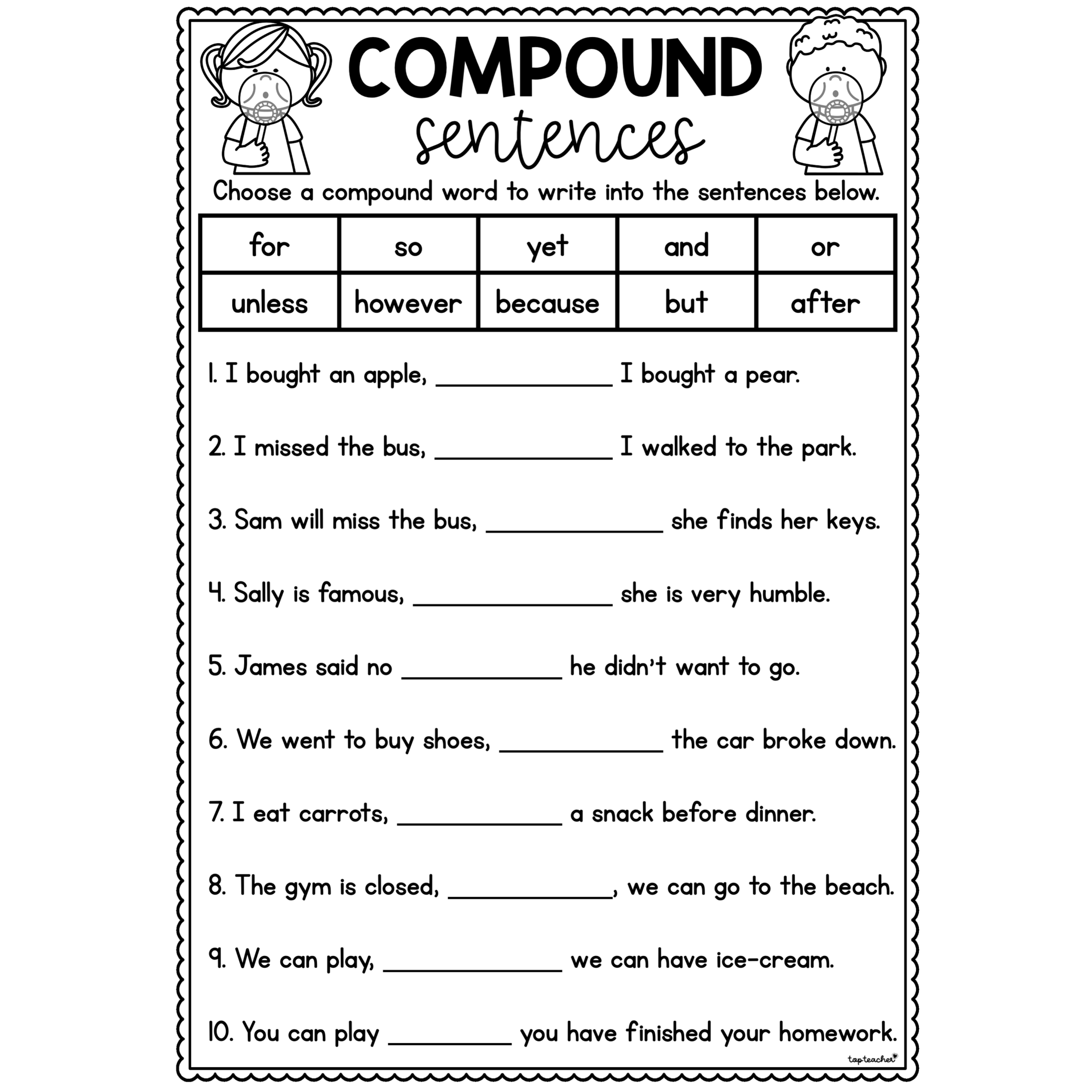 Compound Sentences Grammar Worksheet Top Teacher