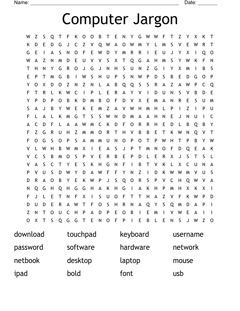 Computer Jargon Word Search WordMint