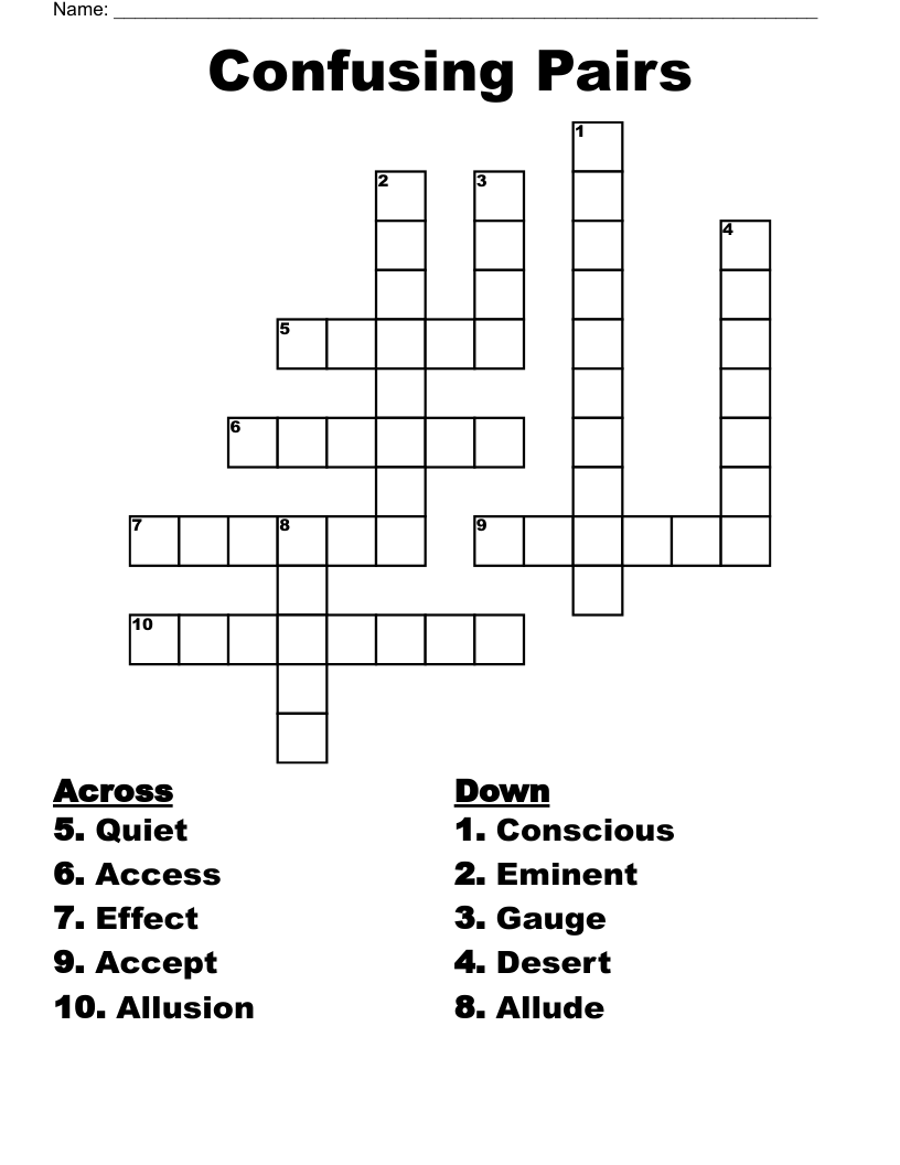Confusing Pairs Crossword WordMint
