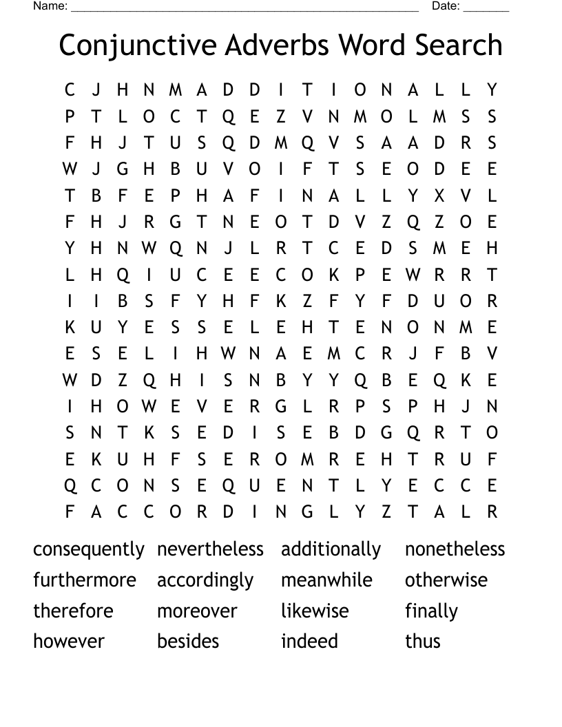 Conjunctive Adverbs Word Search WordMint