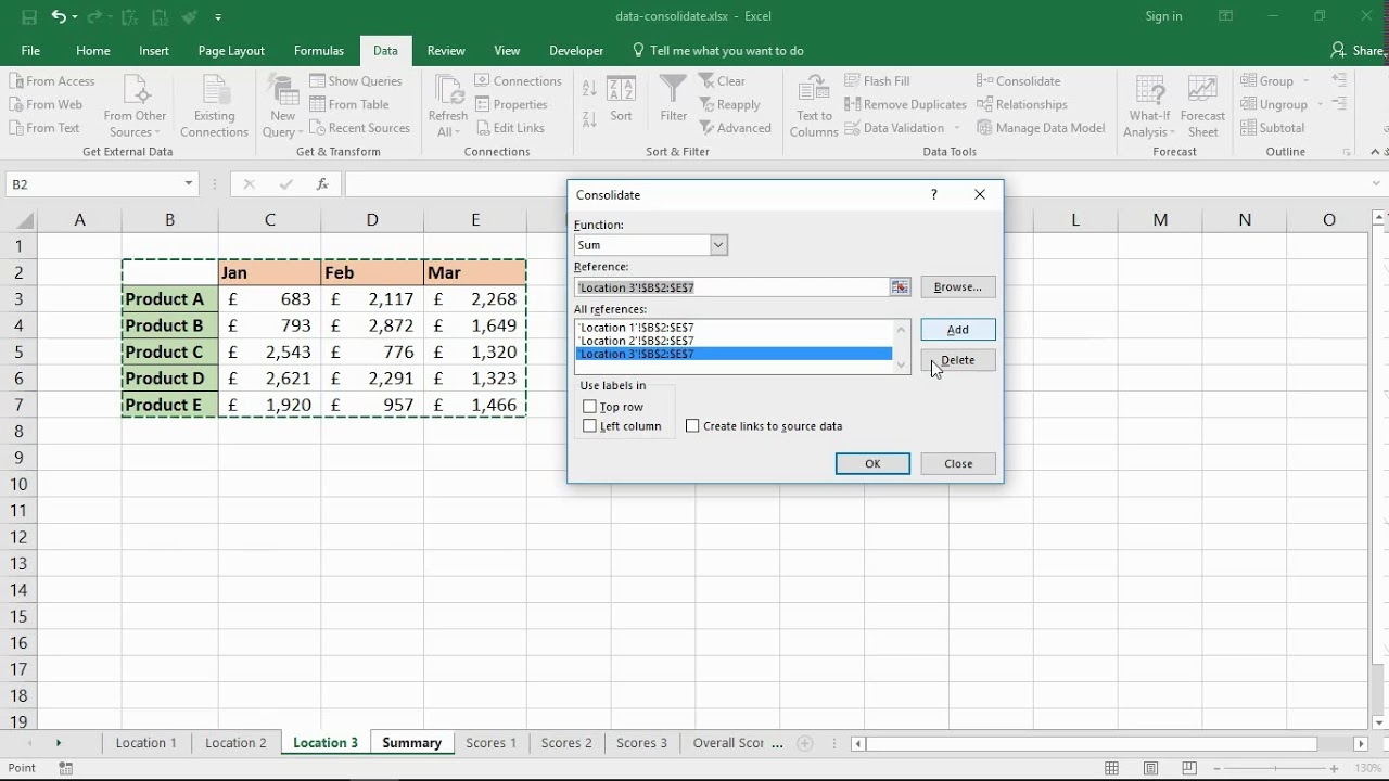 Consolidate Worksheets In Excel With Data Consolidation Tool YouTube