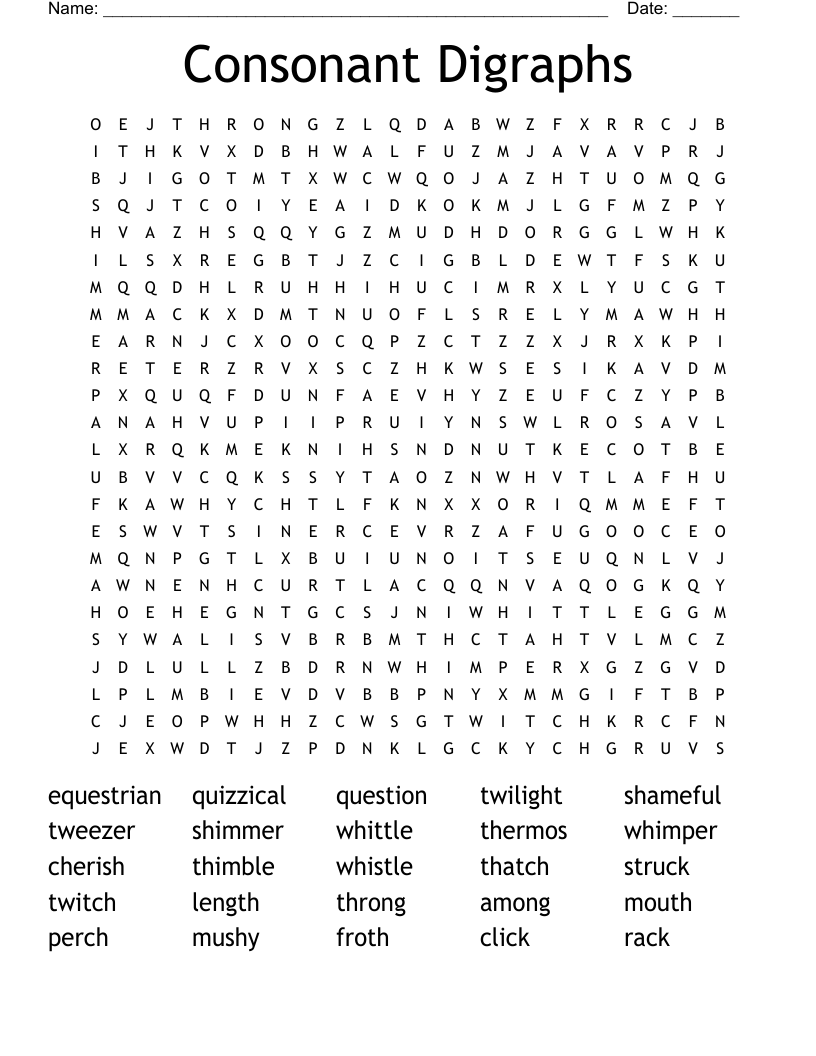 Consonant Digraphs Word Search WordMint