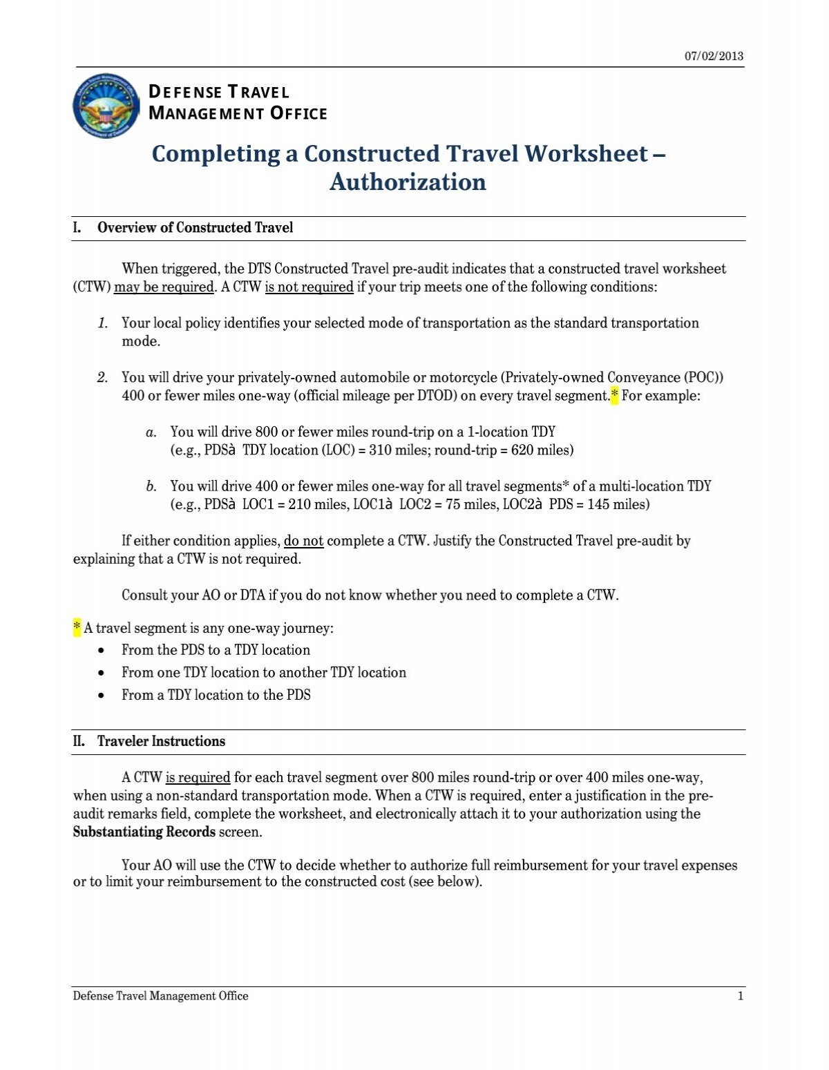 Constructed Travel Worksheet Instructions For Authorization